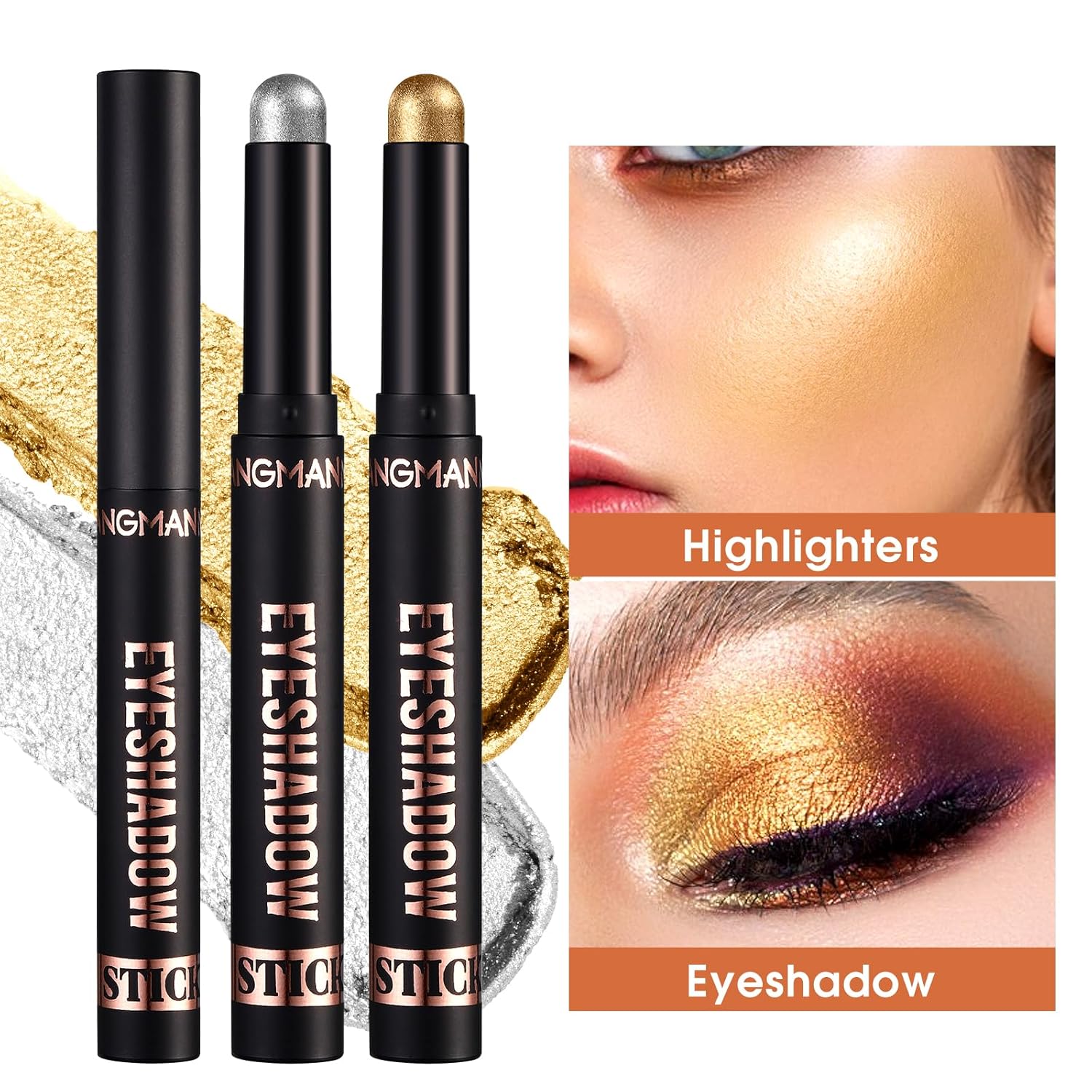 LANGMANNI 8 PCS Soft Smooth Cream Eyeshadow Stick Gift Set,Matte Earth Color+Bright Metal Color Contour Stick,Waterproof & Long-Lasting Eyeshadow (#B)