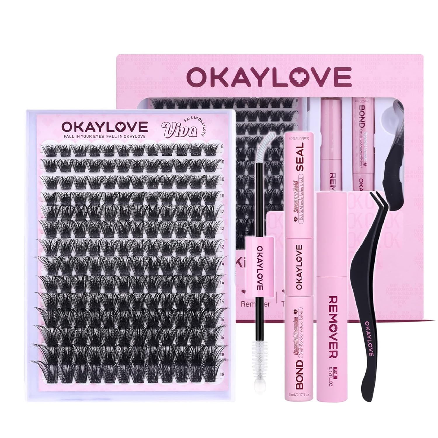 OKAYLOVE Manga Lash Clusters with Spikes, LIRA 8-18mm DIY Cluster Eyelash Extensions Kit, 140pcs CC Curl Clear Band Individual Lashes with Lash Bond and Seal, Remover, Lash Tweezers