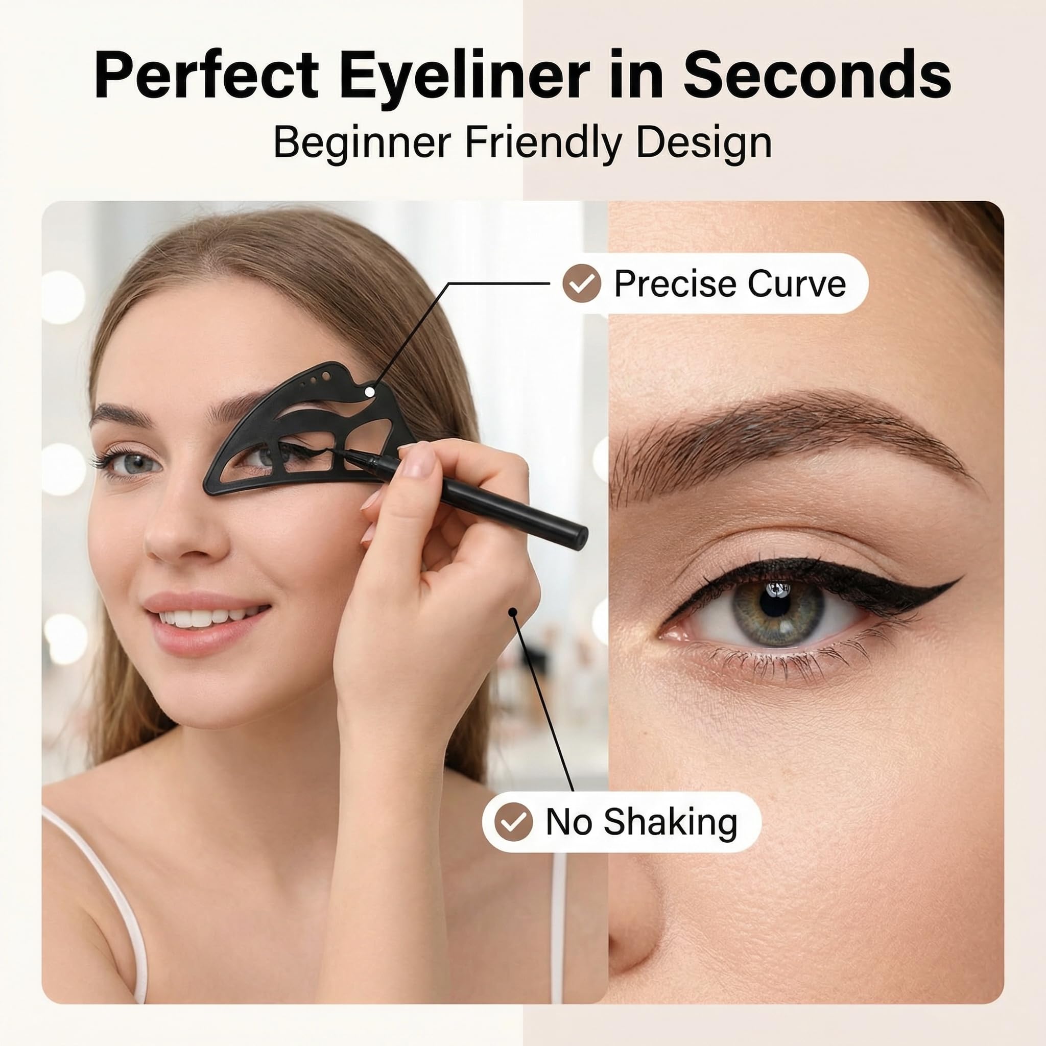 All-in-One Silicone Makeup Stencil Tool, Black, Eyeliner Guide, Eyeshadow Aid, Mascara Shield, Lip Contouring