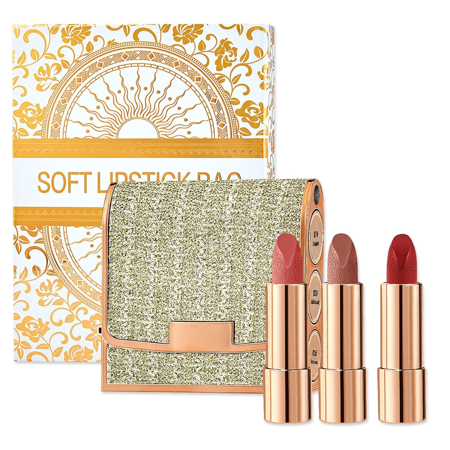 Newvenper 3 Colors Matte Lipstick Set Lip Stick with Orange Chain Bag Package Velvet Lip stick Set Waterproof Non-Stick Cup Long Lasting Retractable Red Lipstick Set 3.5gx3 Pcs