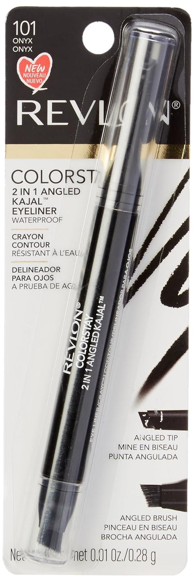 Revlon Pencil Eyeliner, ColorStay 2-in-1 Eye Makeup,Waterproof, Longwearing with Smudge Brush, Angled Kajal Eyeliner, 101 Onyx, 0.01 Oz
