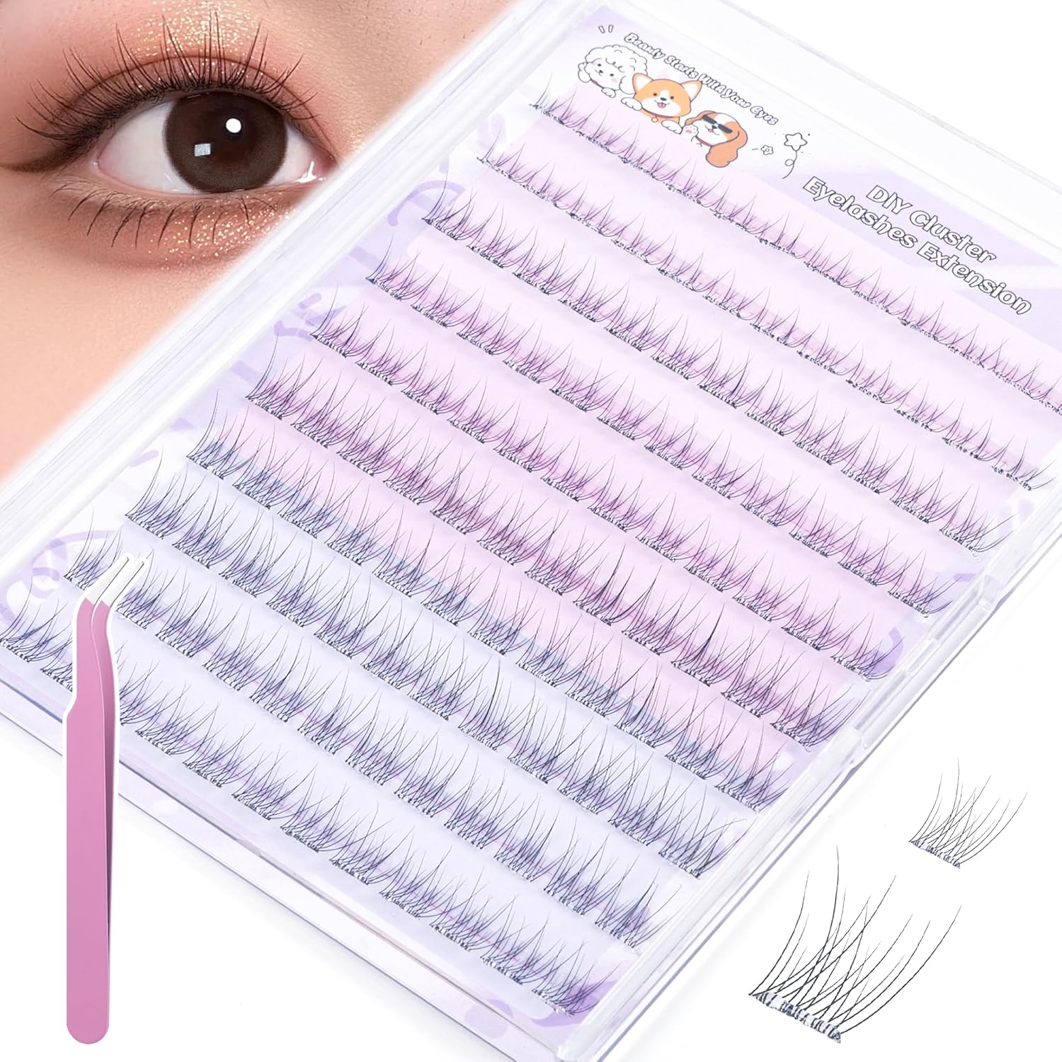 Self Adhesive Eyelashes, Individual Lashes Clusters for Natural Lash Clusters Kit, Pre Lash Glue Wispy Cluster Eyelash Extensions Kit Easy to Apply 120 PCs 8mm 9mm 10mm 11mm