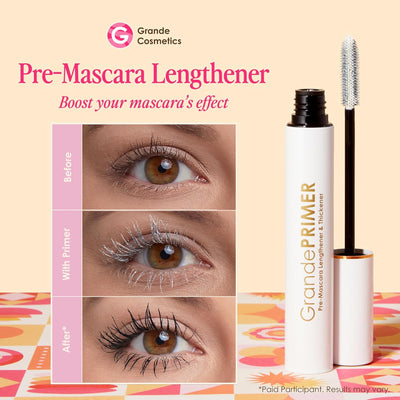 Grande Cosmetics GrandePRIMER Pre-Mascara Lengthener & Thickener with Peptides - Smudge-Proof, Water-Resistant & Contact Lens Safe - for Longer & Thicker Looking Lashes (0.32 oz)