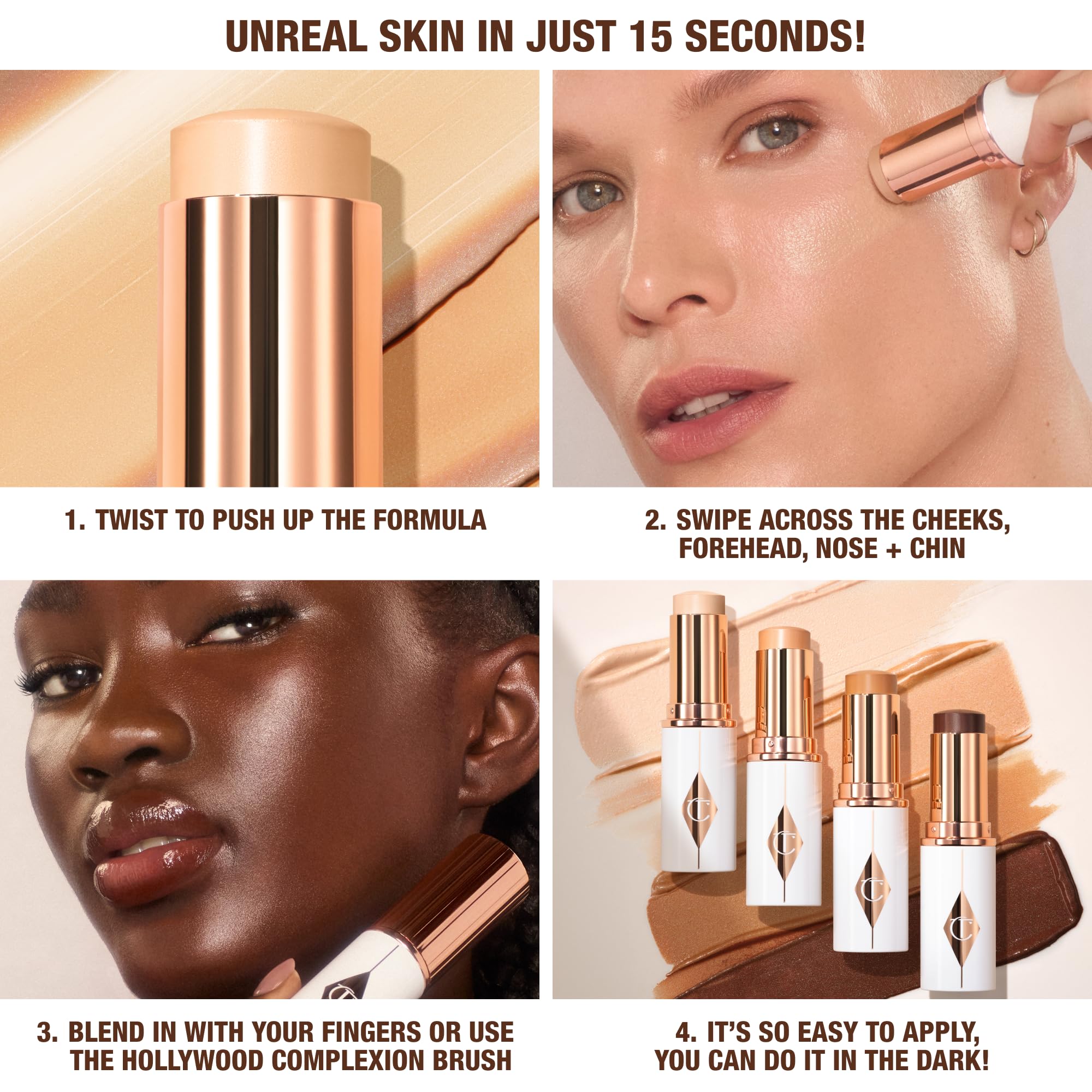 Charlotte Tilbury Unreal Skin Tint & Sheer Glow Hydrating Foundation Stick - Cream Foundation Makeup with Sheer-to-Light Coverage & a Buildable Formula - Blurring, Smoothing & Nourishing - 3 Fair
