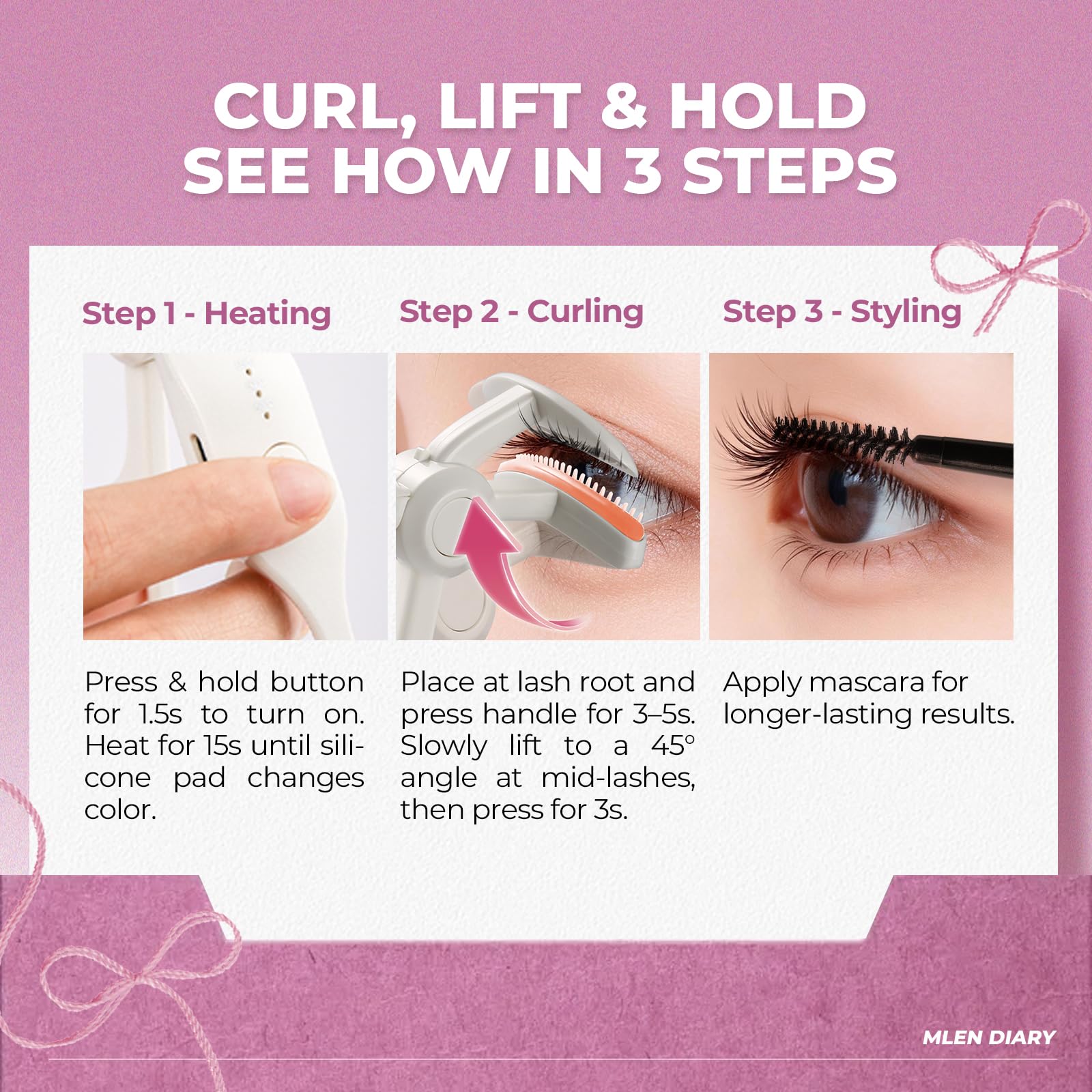 Heated Eyelash Curler, 5s Fast Heat Up & 24H Long-Lasting Curls, Electric Lash Curler with Intelligent Temp Control & Anti-Burn Silicone Pad, Type-C Rechargeable, Quick Natural Curling for All Lashes
