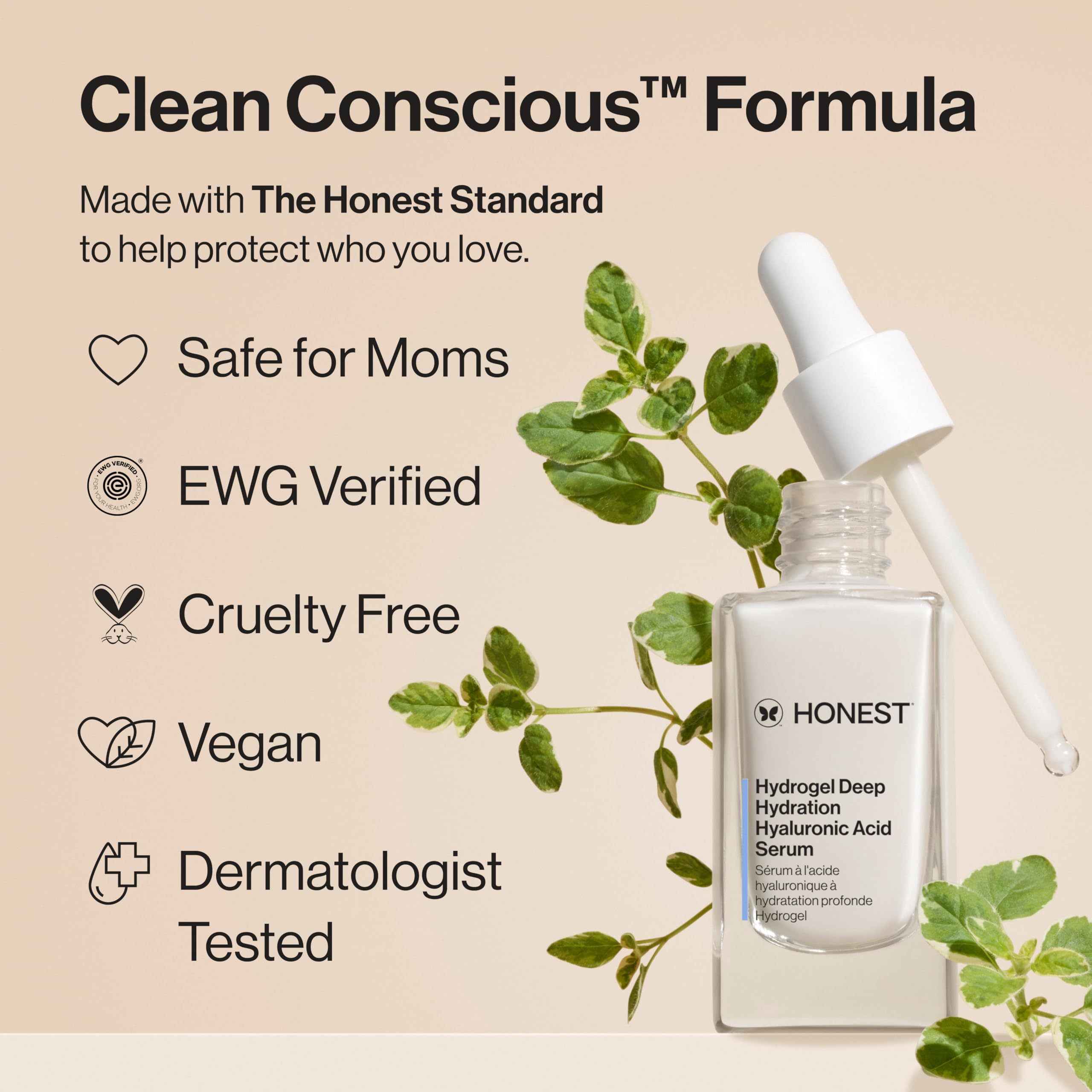 Honest Beauty Hydrogel Deep Hydration Hyaluronic Acid Serum, Moisturizes Plumps, Hypoallergenic, Fragrance-Free, Vegan, Gentle for Sensitive Skin, 1 fl oz