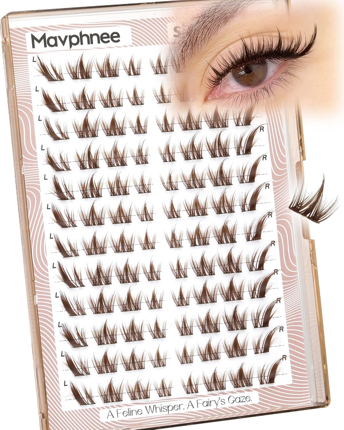 Cat Eye Lash Clusters Brown Eyelash Clusters Fox Eye Individual Lashes Extensions Spiky Cluster Eyelash Extensions Fairy Cluster Lashes Fluffy Anime DIY Lash Pack Pestañas Postizas (CC Curl, 96Pcs)