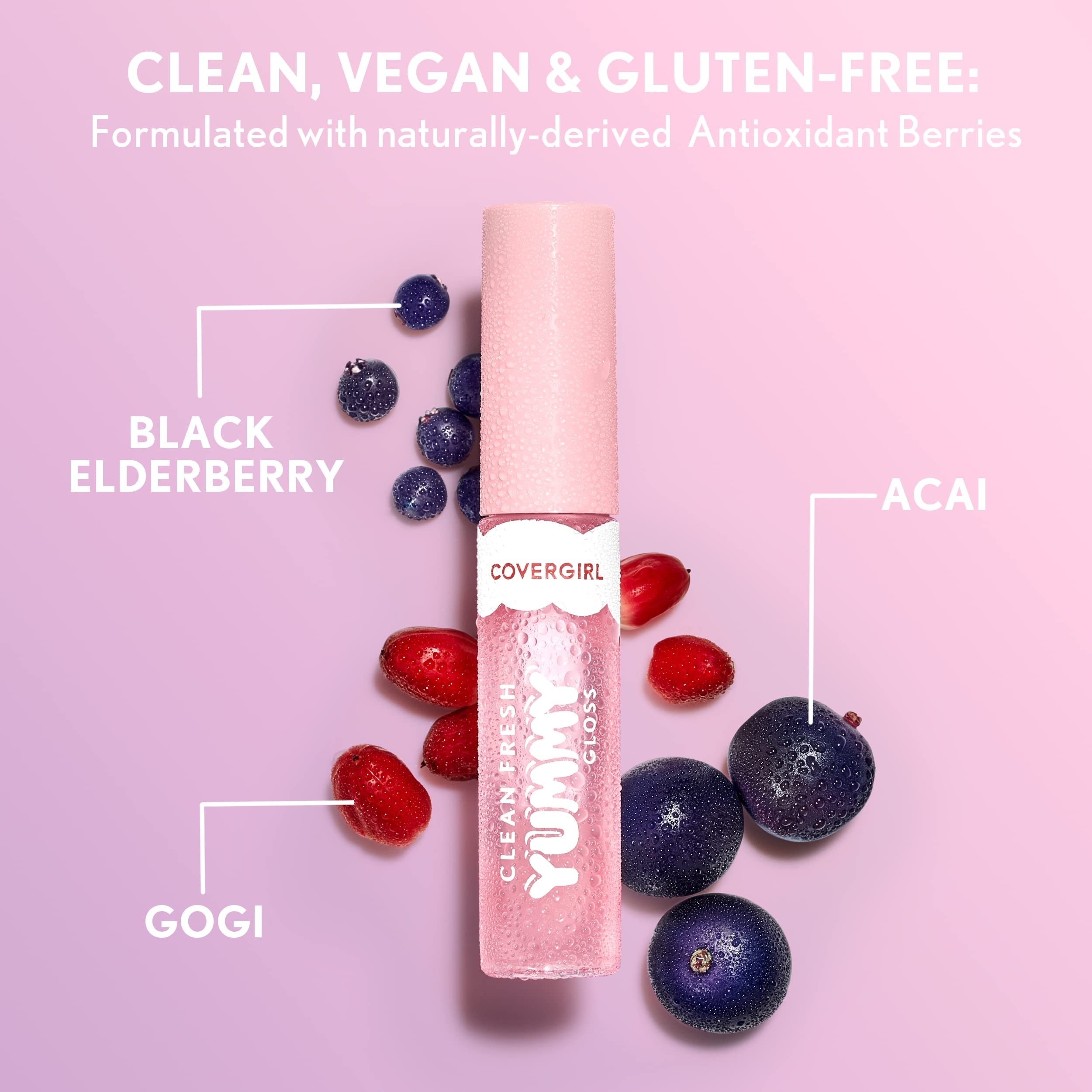 COVERGIRL Clean Fresh Yummy Lip Gloss, Sheer, Natural Scents, Vegan Formula - 100 Let's Get Fizzical, 0.33 fl oz