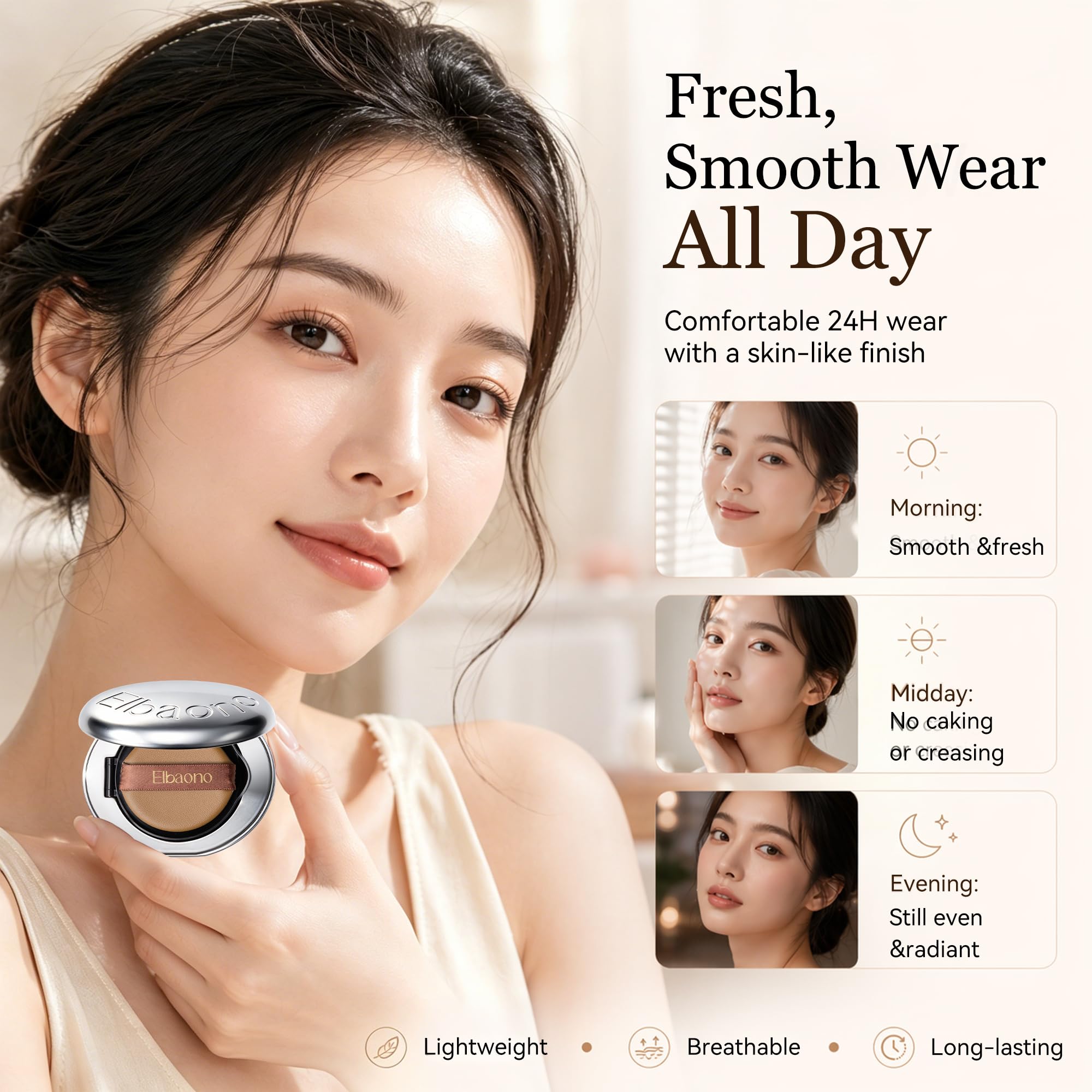 Korean Cushion Foundation Compact with Refill, Skincare-Infused Collagen Face Makeup, Radiant Lightweight Buildable Coverage, #23 Natural White, 0.46 Fl Oz x 2