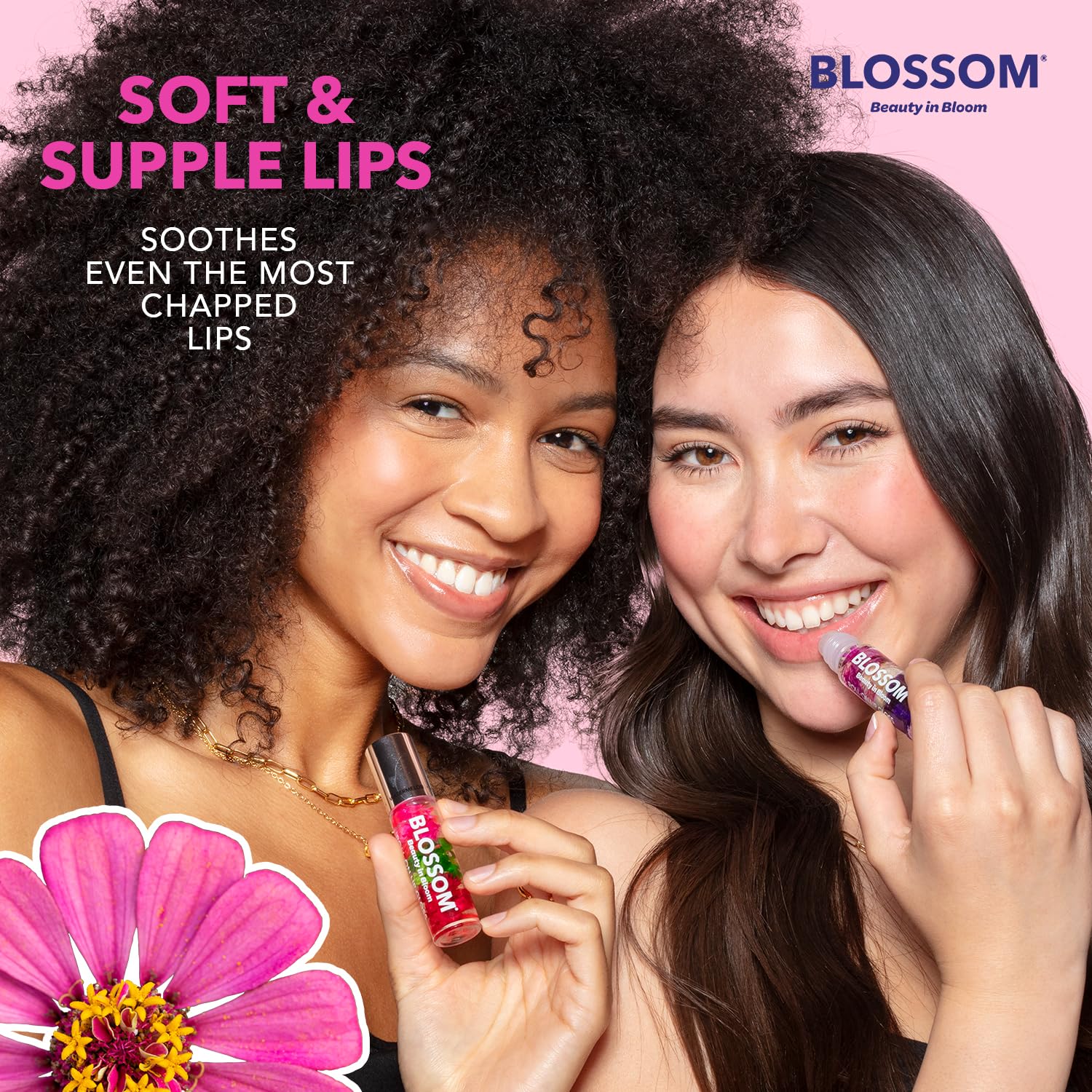 Blossom Roll on Lip Gloss, Scented Clear High Shine Moisturizing Lip Oil, Non Sticky, Infused with Real Flowers, Made in USA, 0.3 fl. oz./9ml, 3 pack Mini Gift Set, Strawberry, Watermelon, Mango