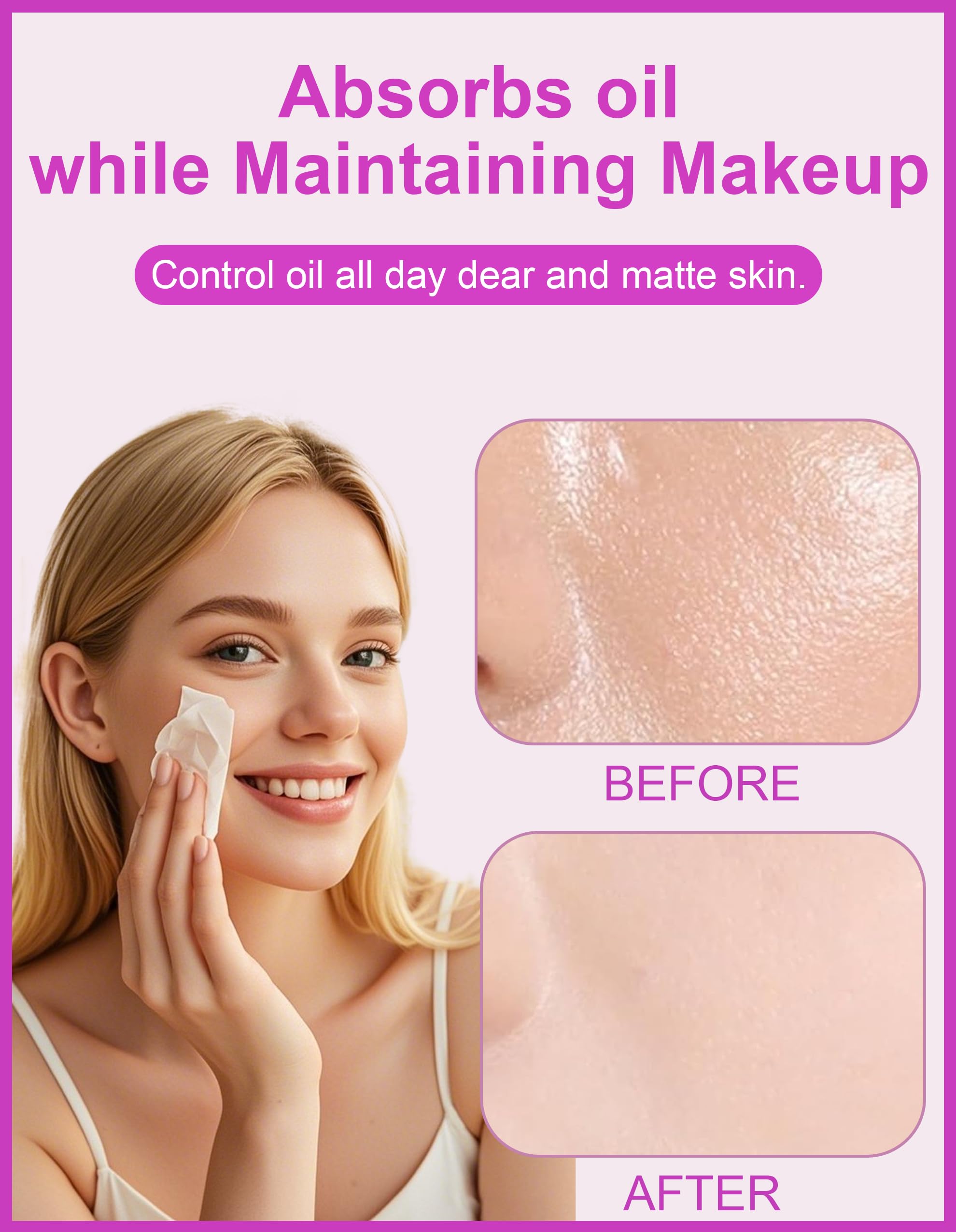 300PCS Oil blotting sheets for face - Blotting Papers for Face with Mirror, Puff & Refills, Absorbs Excess Face Oil, Shine Control, Saves Makeup, On-the-Go Facial Oil Control Kit, Matte Finish All Day