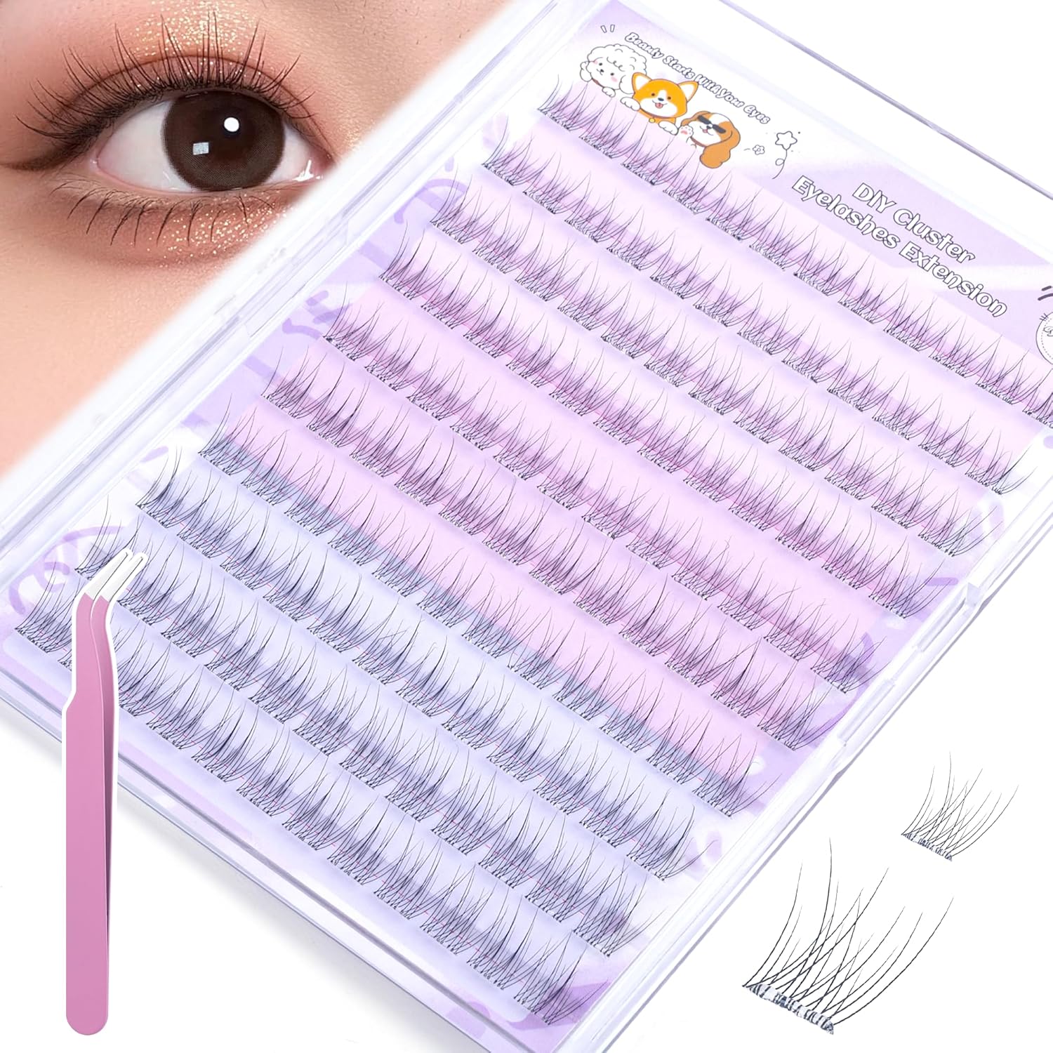 Self Adhesive Eyelashes, Individual Lashes Clusters for Natural Lash Clusters Kit, Pre Lash Glue Wispy Cluster Eyelash Extensions Kit Easy to Apply 120 PCs 8mm 9mm 10mm 11mm