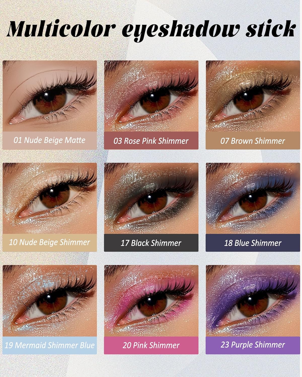 Waterproof Cream Eyeshadow Stick, Purple Shimmer Highly Pigmented Long-lasting Eye Shadow Pencil, Metallic Blendable Eyeshadow Brightener Applicator Stick, Hypoallergenic Women Eye Highlight Makeup-23