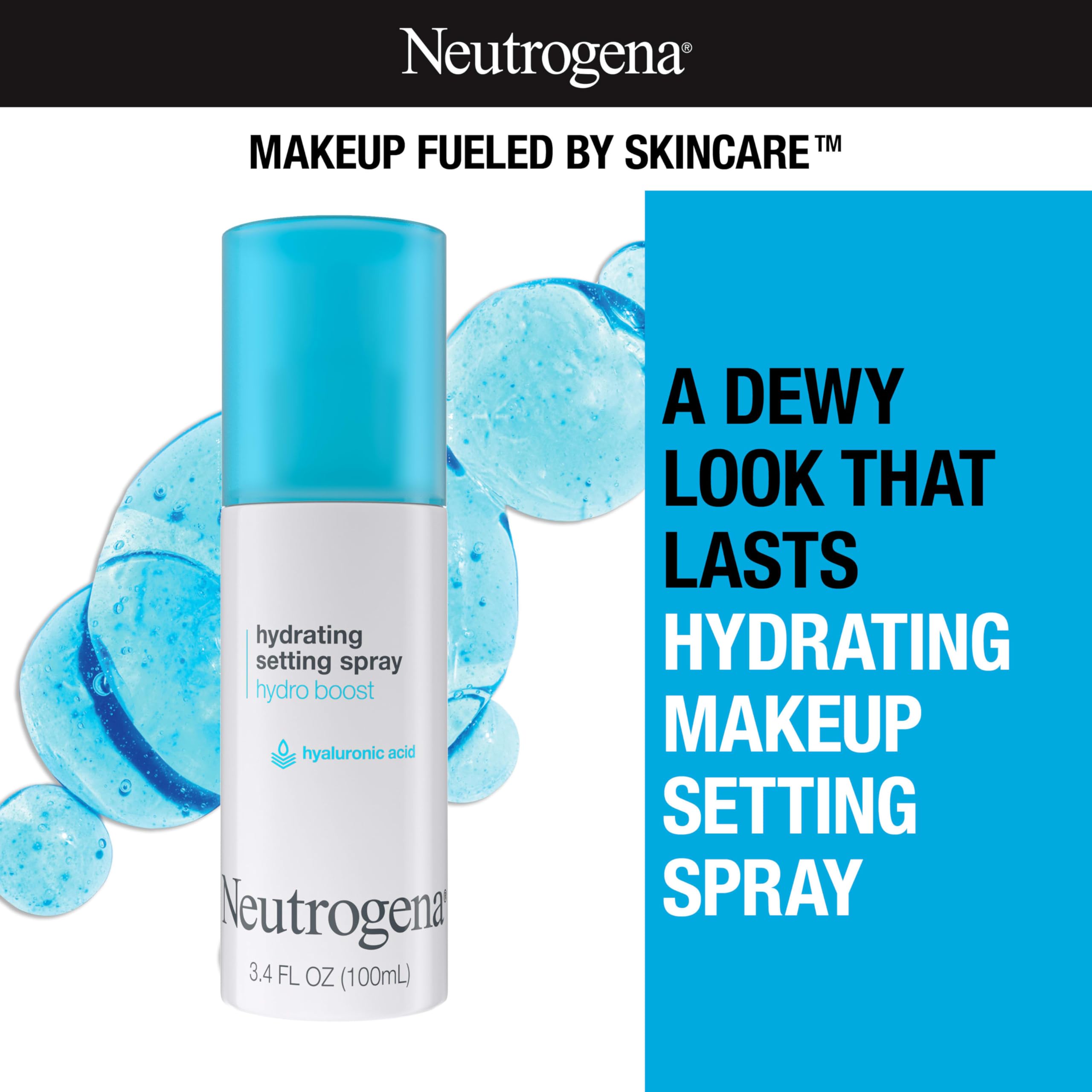 Neutrogena Hydro Boost Hydrating Makeup Setting Spray with Hyaluronic Acid, Setting Spray for Smooth, Dewy Skin, Fragrance Free, Non-Comedogenic & Hypoallergenic, 3.4 fl. oz
