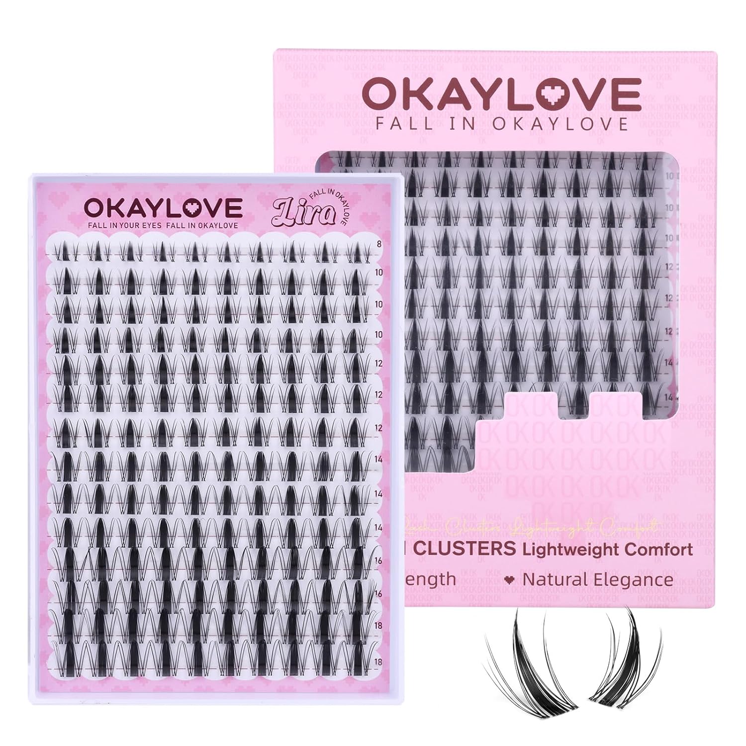 OKAYLOVE Manga Lash Clusters with Spikes, LIRA 8-18mm DIY Cluster Eyelash Extensions Kit, 140pcs CC Curl Clear Band Individual Lashes with Lash Bond and Seal, Remover, Lash Tweezers
