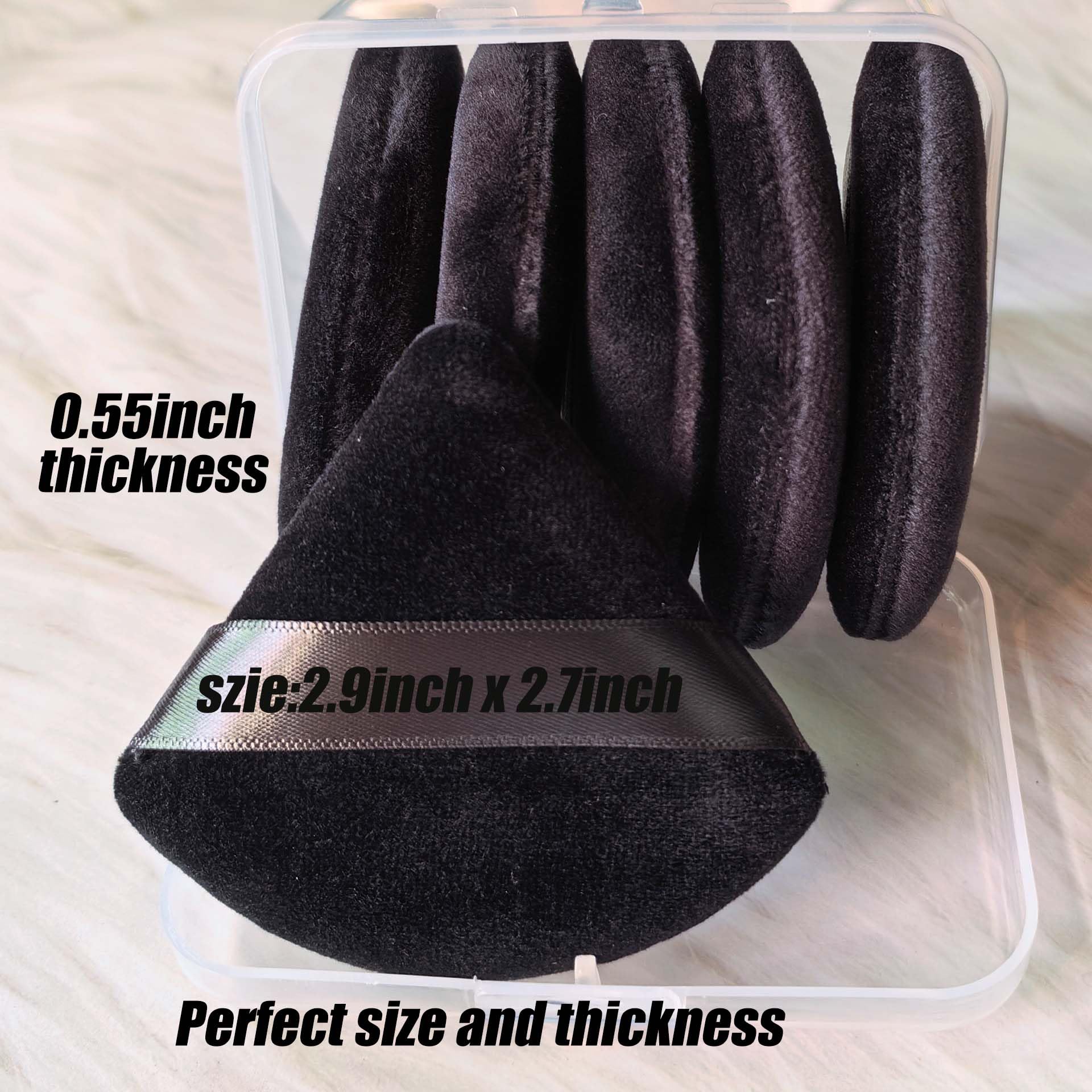 Ocim 10Pcs Triangle Powder Puffs for Face Powder,Soft Velour Triangular Beauty Puff,Makeup Pressed,Baking & Setting Powder Sponge Applicator Pads with Case,Black