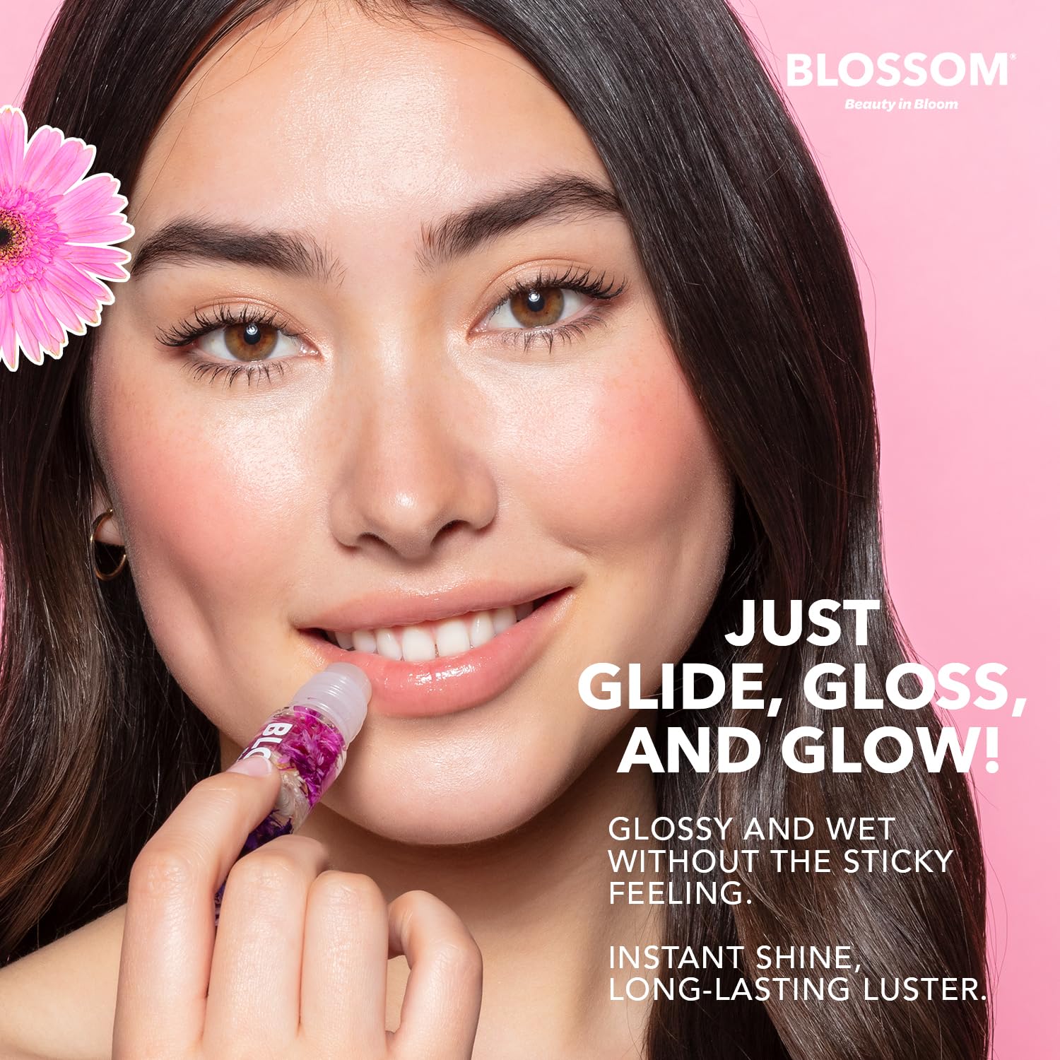 Blossom Roll on Lip Gloss, Scented Clear High Shine Moisturizing Lip Oil, Non Sticky, Infused with Real Flowers, Made in USA, 0.3 fl. oz./9ml, 3 pack Mini Gift Set, Strawberry, Watermelon, Mango