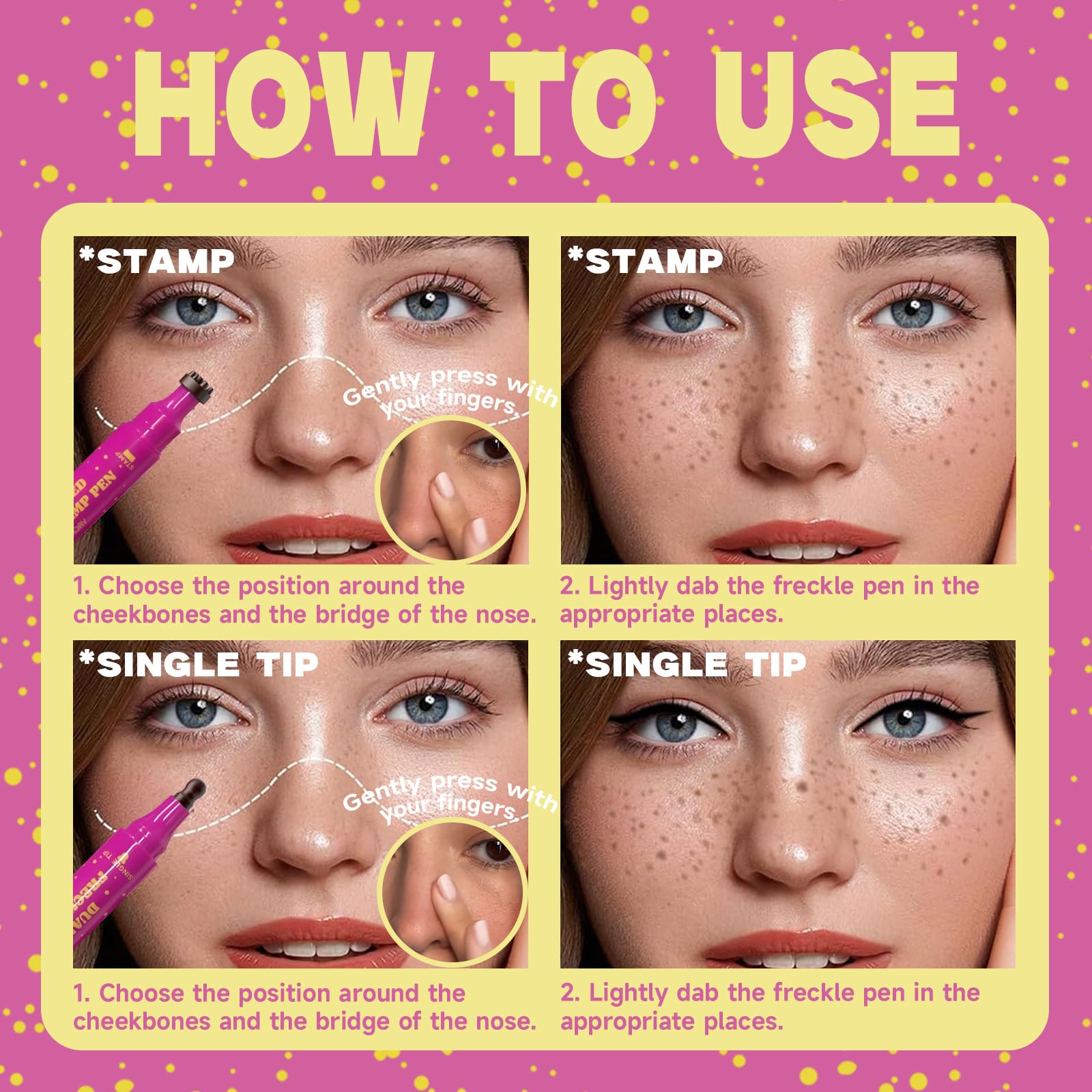 Beauty Glazed Dual-Ended Freckle Stamp Pen – Realistic Faux Freckles Makeup with Soft Sponge Stamp & Precision Tip – Waterproof Long-Lasting Freckle Marker for Natural or Bold Looks (02 Mousy Brown)