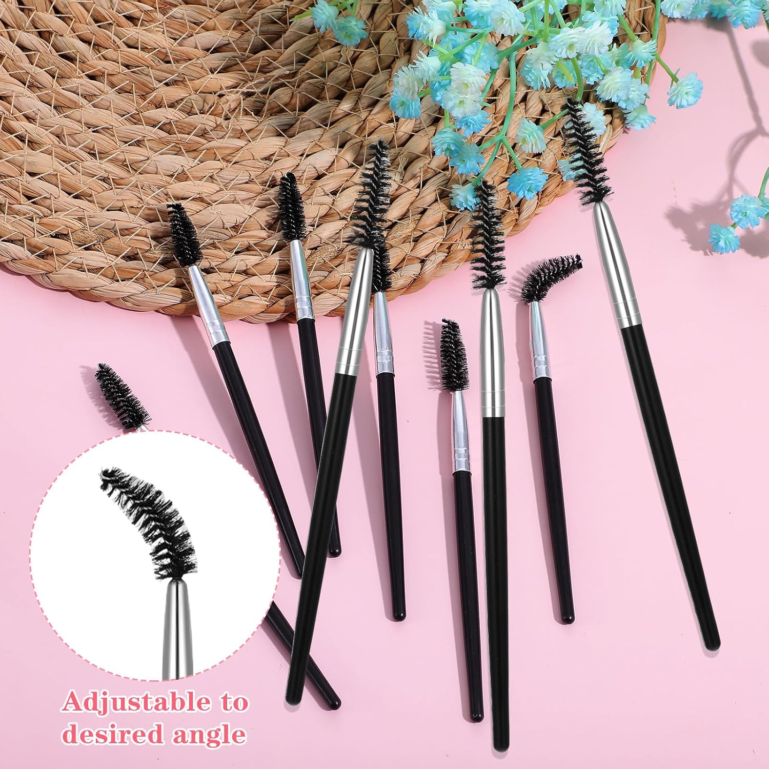 6 Pack Eyelash Brush Eyebrow Spoolie Reusable Mascara Brush Wands Black Portable Eye Brushes Makeup Lash Spoolies Set for Eyelash Extension Makeup Lifting Eyebrow