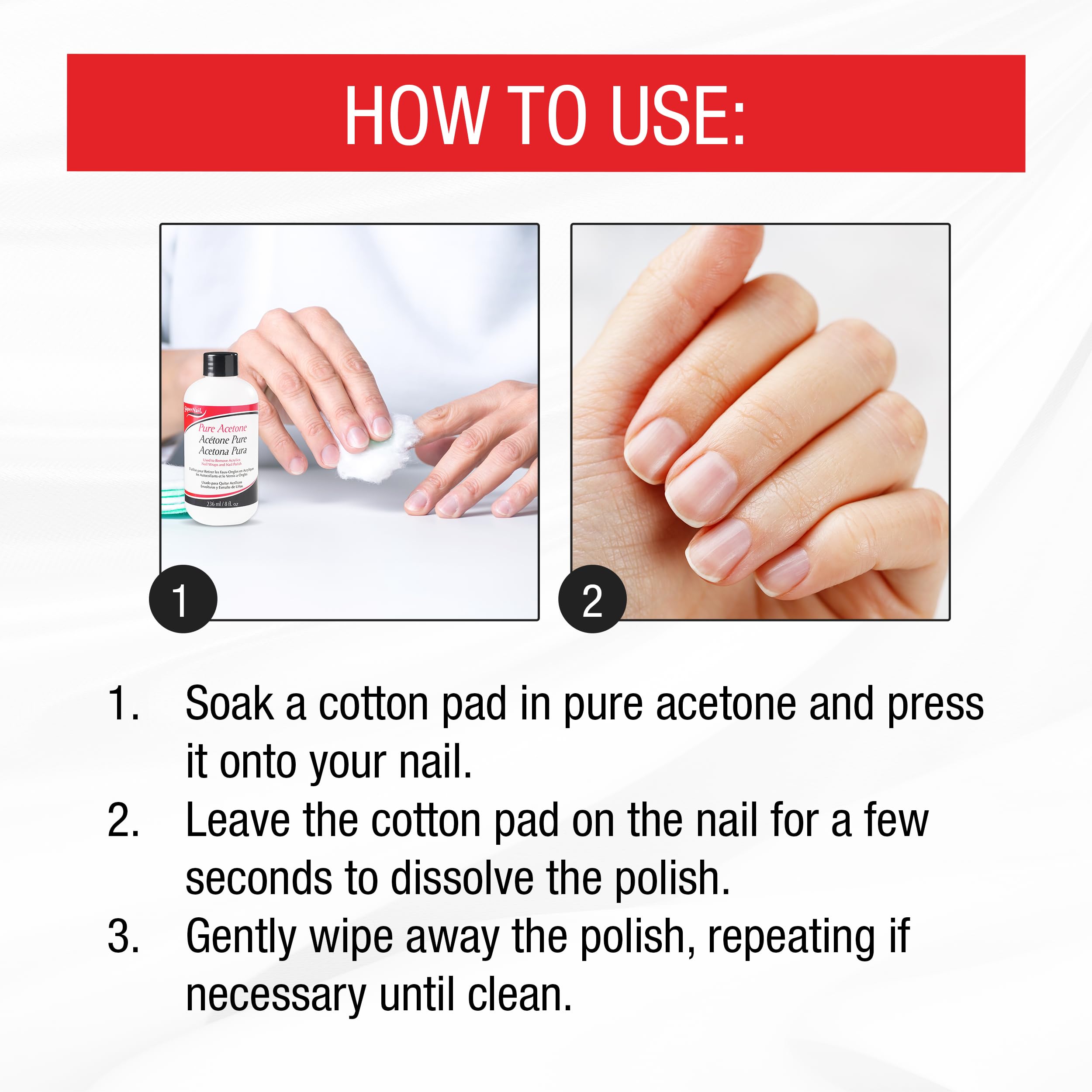 Supernail Pure Acetone Nail Polish Remover - Professional Strength for Acrylic, Gel & Dip Powder, Fast & Quick Gel Nail Polish Remover, 8 fl oz