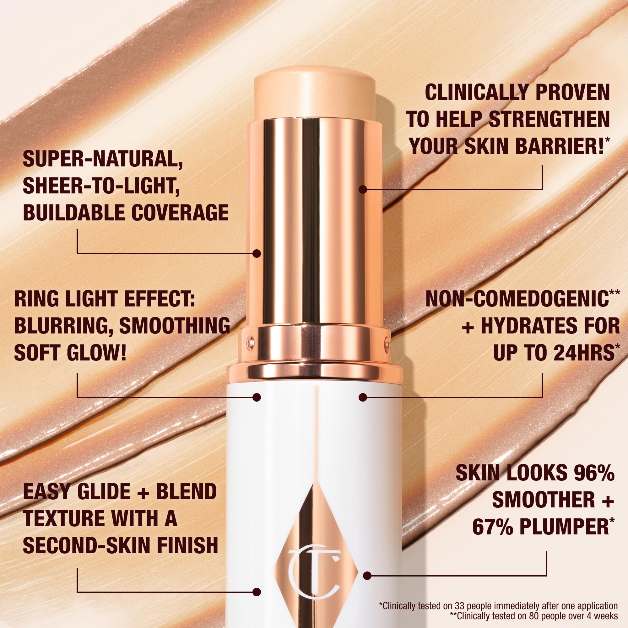 Charlotte Tilbury Unreal Skin Tint & Sheer Glow Hydrating Foundation Stick - Cream Foundation Makeup with Sheer-to-Light Coverage & a Buildable Formula - Blurring, Smoothing & Nourishing - 3 Fair