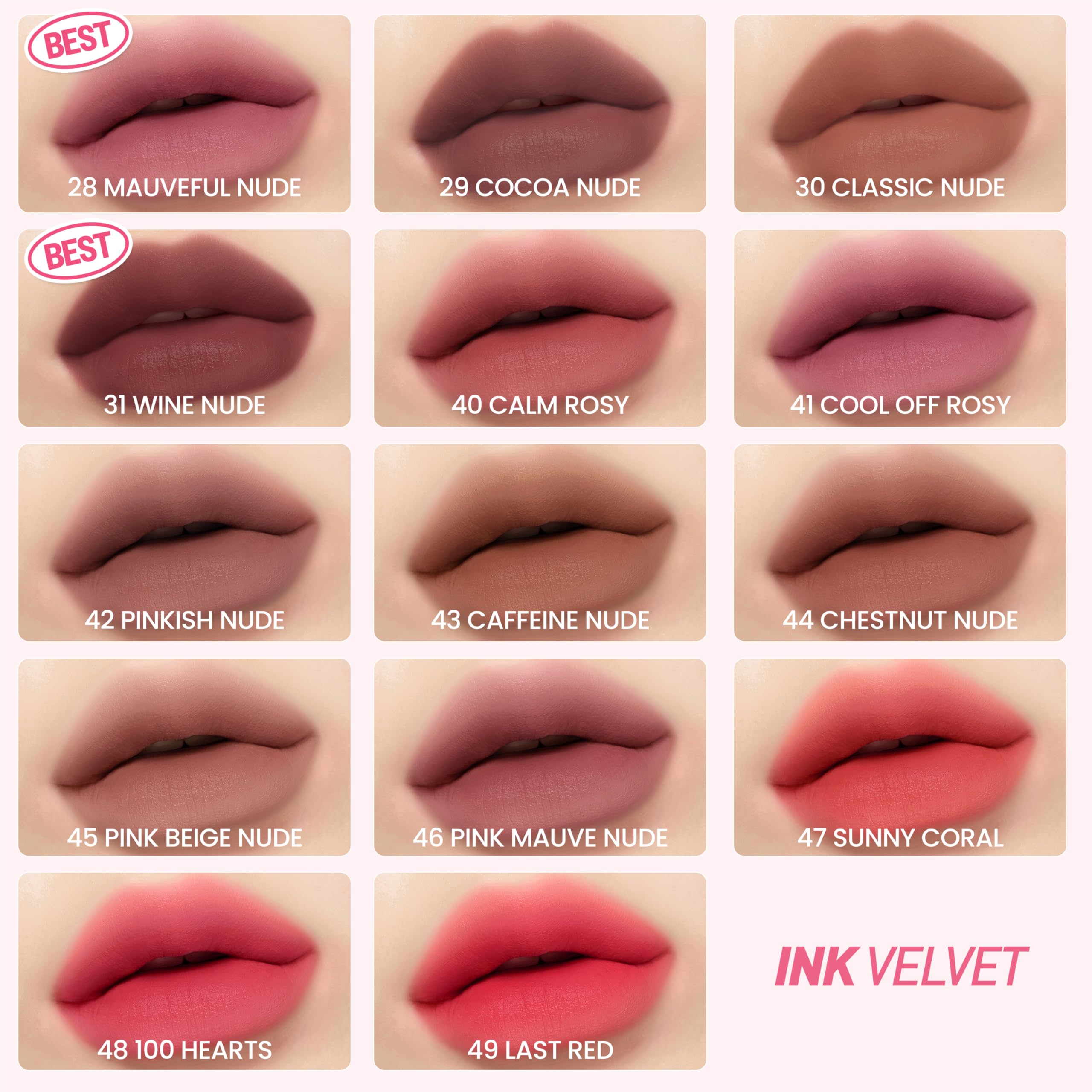 Peripera Ink the Velvet Lip Tint - High Pigment Color, Longwear, Weightless, Not Animal Tested, Gluten-Free, Paraben-Free (027 STRAWBERRY NUDE)