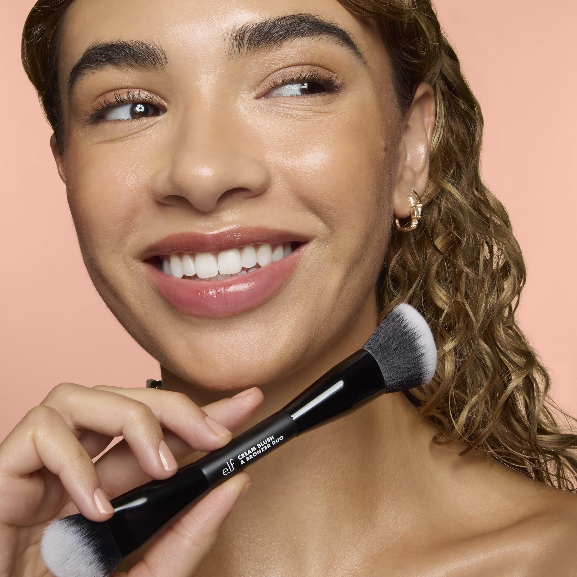 e.l.f. Cream Blush & Bronzer Duo Brush, 2-in-1 Makeup Brush for Blending & Layering Cream Formulas, Creates Seamless Glow, Vegan & Cruelty-Free