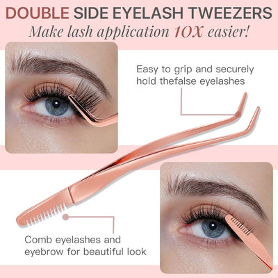 Lash Applicator Tool with Comb, Curved Eyelash Tweezers for Precision Placement and Application, Stainless Steel Lash Tool for DIY Eyelash Extensions, Individual Clusters