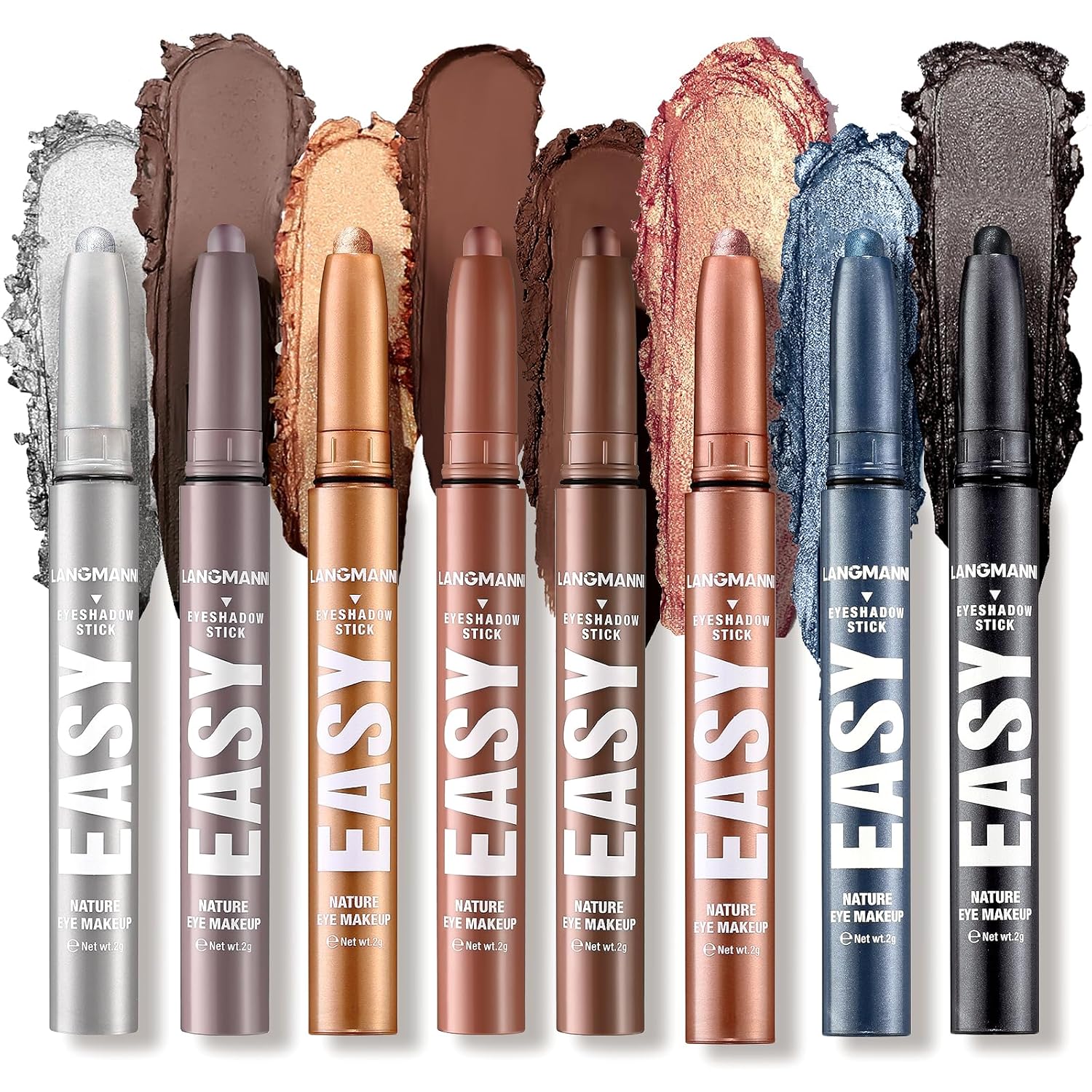 LANGMANNI Eyeshadow Stick,8 PCS Waterproof Multi-Color Eyeshadow Pen Set,Creamy Long-Lasting Eye Makeup Kit,Natural & Shimmer Shades Contour Stick,Perfect Gifts For Women (#G-8 Colors)