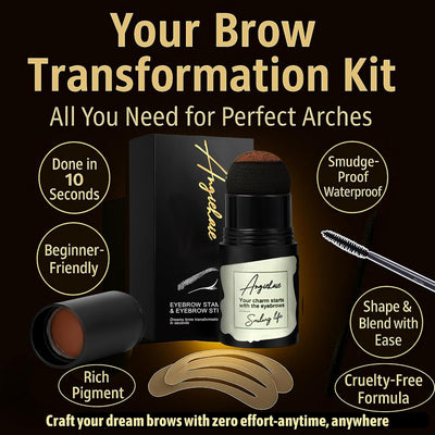 Eyebrow Stamp with 24 Reusable Stencils, Waterproof & Smudge Proof Eyebrow Stencils Shaping Set for Defined Brows, Brow Stamp Kit for Women (Medium Brown)