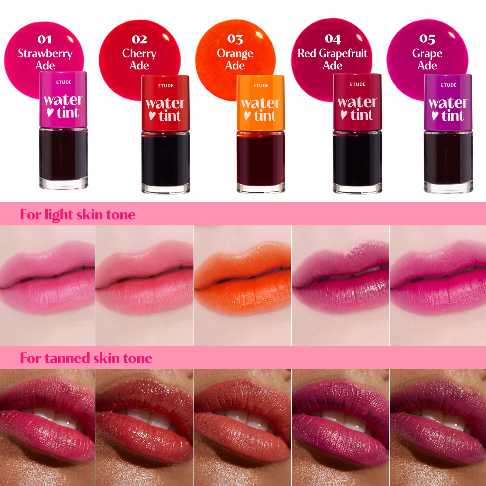 ETUDE Dear Darling Water Tint, Cherry Ade, Lip and Cheek Stain, Watercolor Blush Tint for Sun-Kissed Flush, Smudge Proof Korean Lip Tint, Lightweight K-Beauty Makeup, 9g