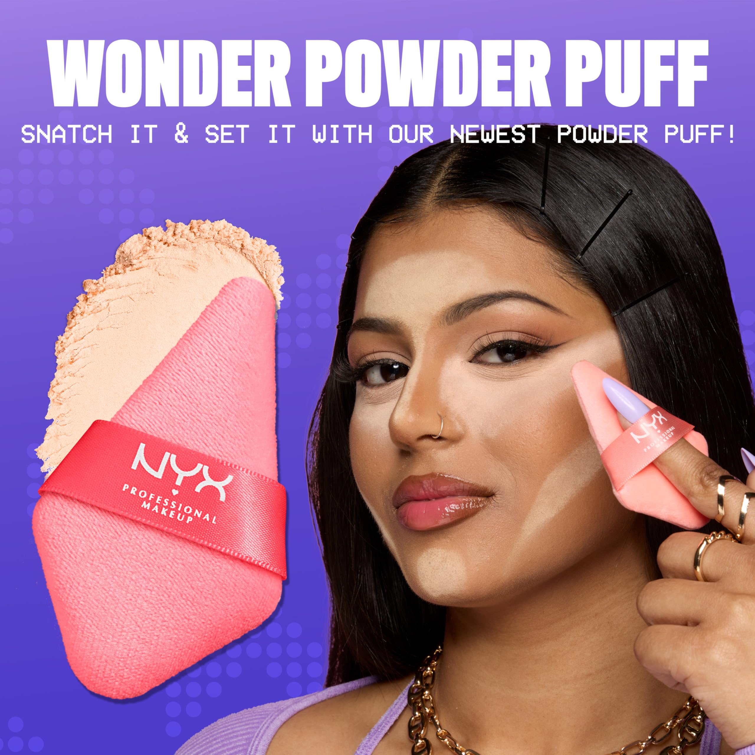 NYX PROFESSIONAL MAKEUP Wonder Setting Powder Puff Applicator, Soft, Reusable Triangle Powder Puff For Applying Loose Or Pressed Powders, Baking, and Brightening, 1 Count