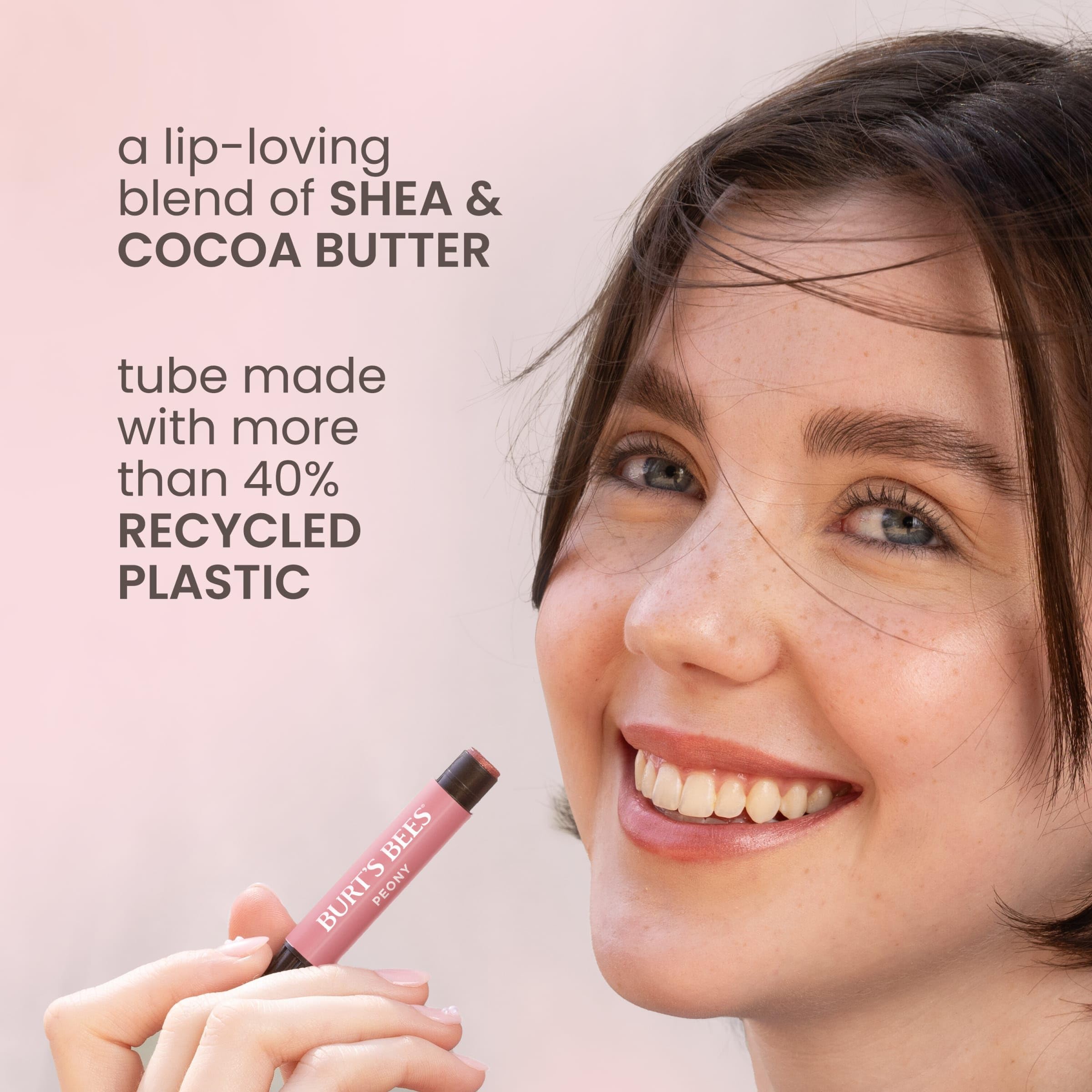 Burt's Bees Shimmer Lip Tint Set, Mothers Day Gifts, Tinted Lip Balm Stick, Moisturizing for All Day Hydration with Natural Origin Glowy Pigmented Finish & Buildable Color, Peony (4-Pack)
