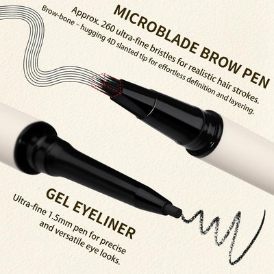 UCANBE 2-in-1 Eyebrow Pen & Gel Eyeliner Pencil – Microblading Eye Brow Pencil with Brow-Fection Angled Brush Tip + 1.5mm Ultra-Fine Eye Liner, Waterproof, Quick-Dry, Long Lasting (Dark Brown)