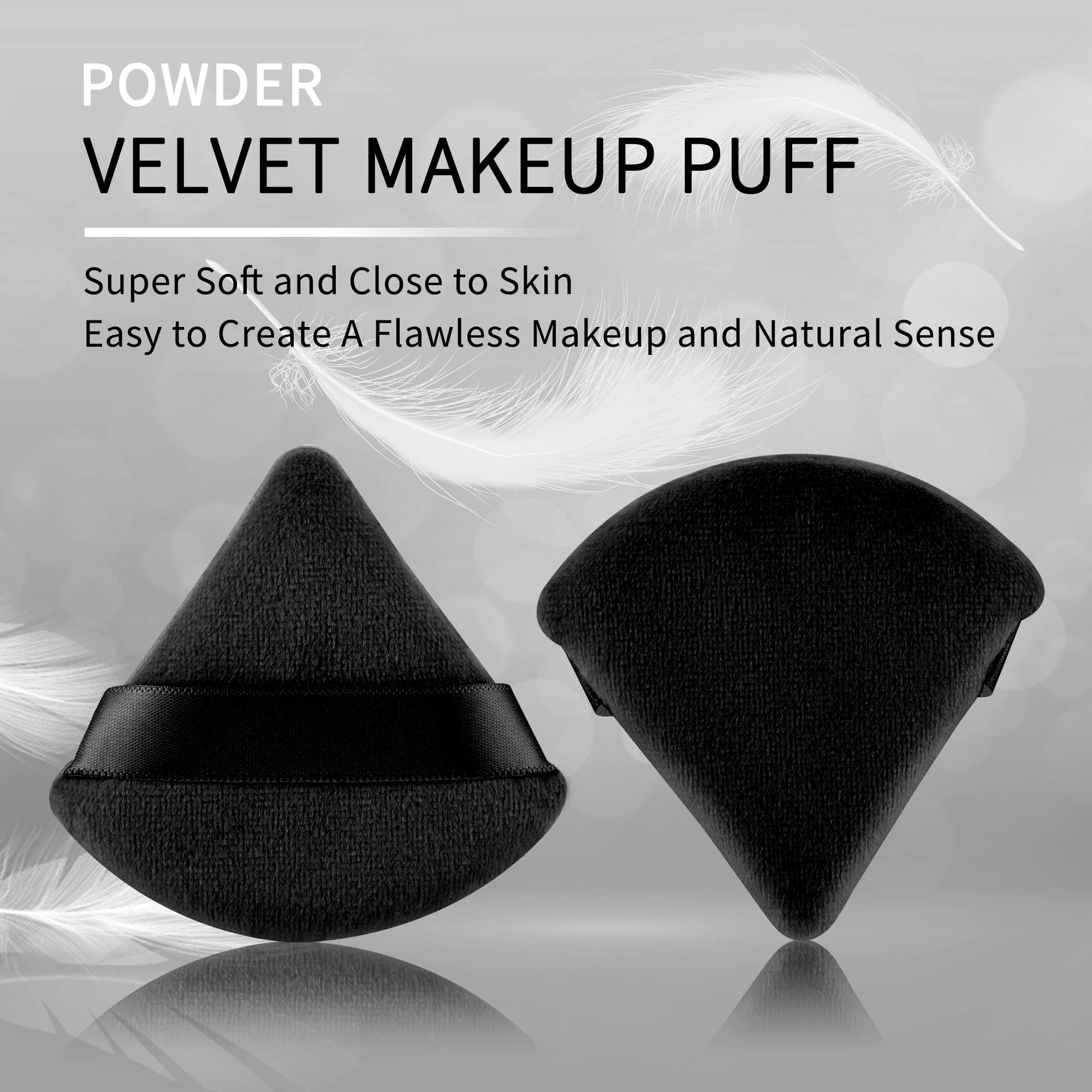 EVAOUXIU 2 Pcs Triangle Powder Puff for Face Powder, Soft Plush Setting Makeup Puff, Velour Cosmetic Foundation Blender Sponge Beauty Makeup Tools (Black)