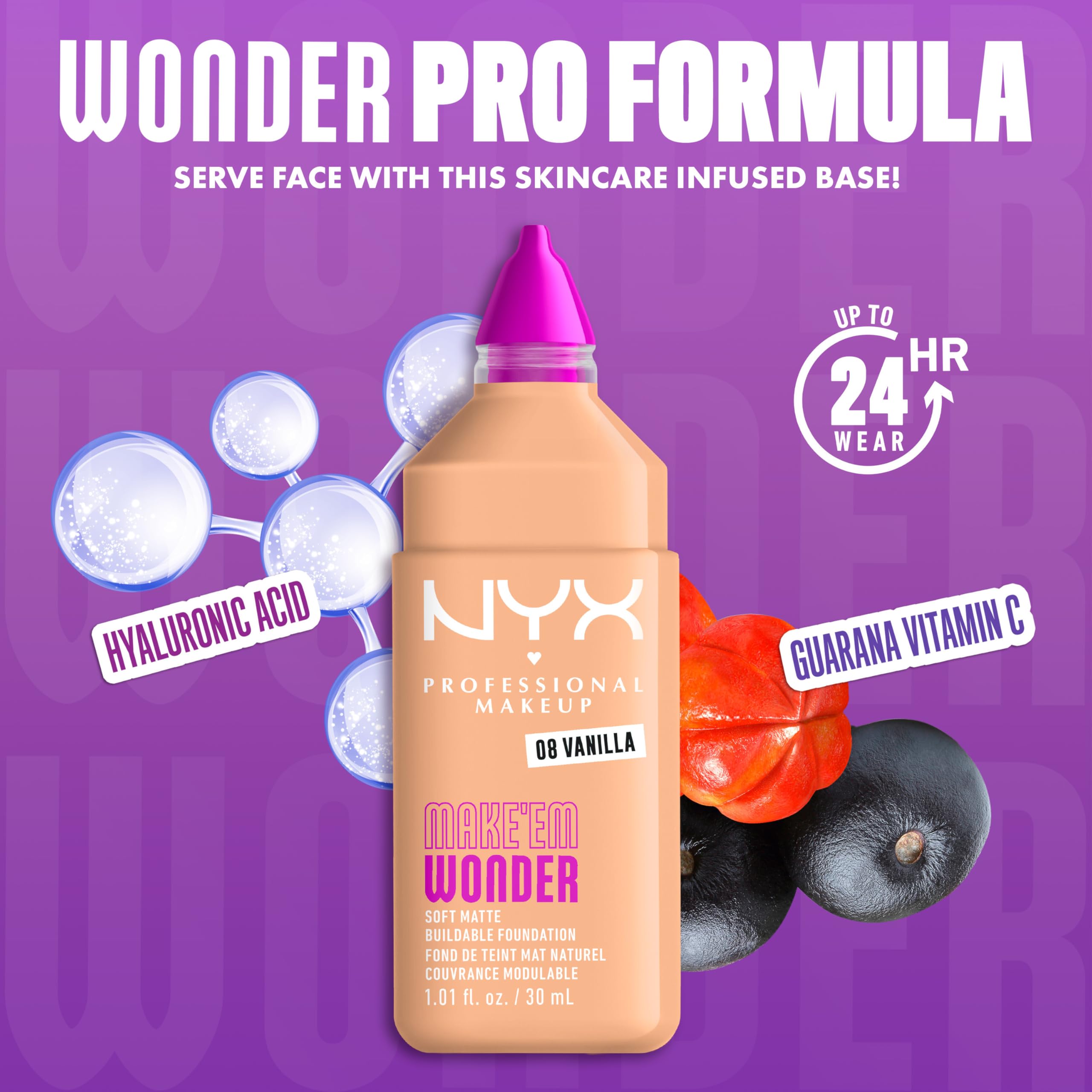 NYX PROFESSIONAL MAKEUP Make 'Em Wonder Liquid Foundation, 24HR Foundation Makeup With A Soft Matte Finish, Buildable Full Coverage - 08 Vanilla