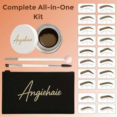 Eyebrow Stamp Stencil Kit for Women Dark Brown, Waterproof & Smudge-Proof Brow Set with 24 Reusable Shaping Stencils, Long-Lasting Pomade & Eyebrow Sealer – Great for Older Women