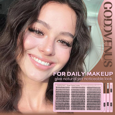 Lash Clusters Kit Wispy Eyelash Clusters Lashes Natural DIY Lash Extension Kit 10-16mm Cluster Eyelash Extensions Kit 300pcs C Curl Individual Lashes Cluster Eyelash (No Tweezers)