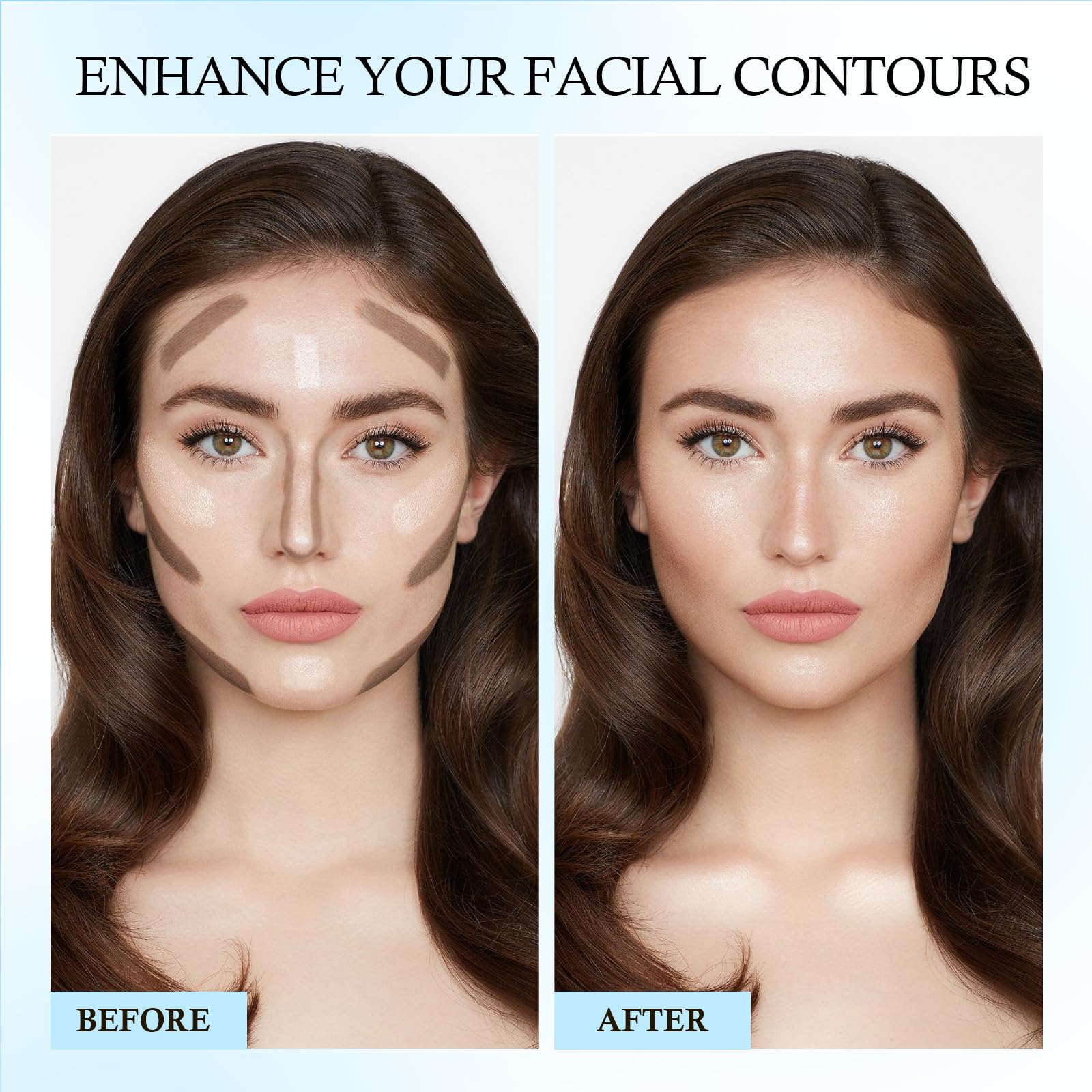 HOSAILY Dual Ended Cool Toned Contour&Champagne Shimmer Highlighter Stick, Cold Grey Creamy Long Lasting Bronzer&Brightener Pen, Blendable Smooth Nose Contouring Stick for Pale Fair Skin Facial Makeup