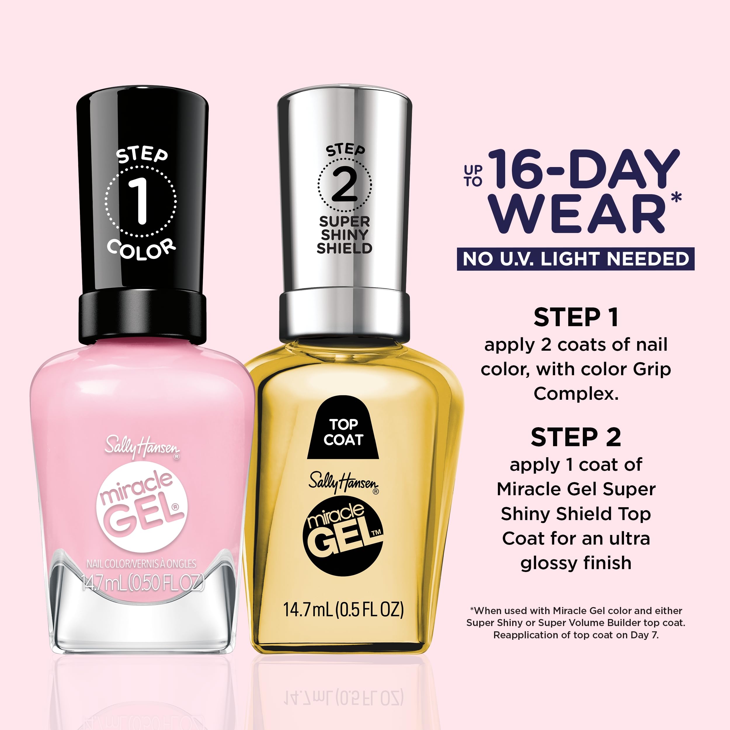 Sally Hansen Miracle Gel Supercharged Pinks Nail Polish | Salon Quality Gel-Like Formula, Two-Step System, No UV Light Needed, Long Lasting | 344 Blush Crush | Soft Pink Crème Nail Color