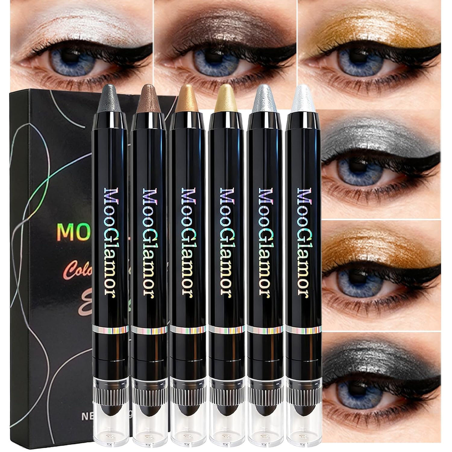 6 Pcs Eyeshadow Stick Shimmer Eye Shadow Set with Retractable and Blendable Eye Shadow Stick for Long-Lasting Colorful Eye Makeup
