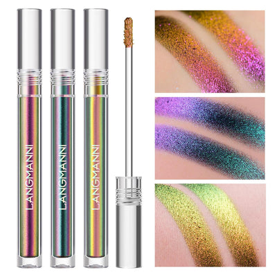 3 Colors Metallic Liquid Chameleon Eyeshadow, Multi-Dimensional Eye Looks, Long-lasting Holographic Glitter Multichrome Eyeshadows Makeup (#Peacock+Wonder+Ember)