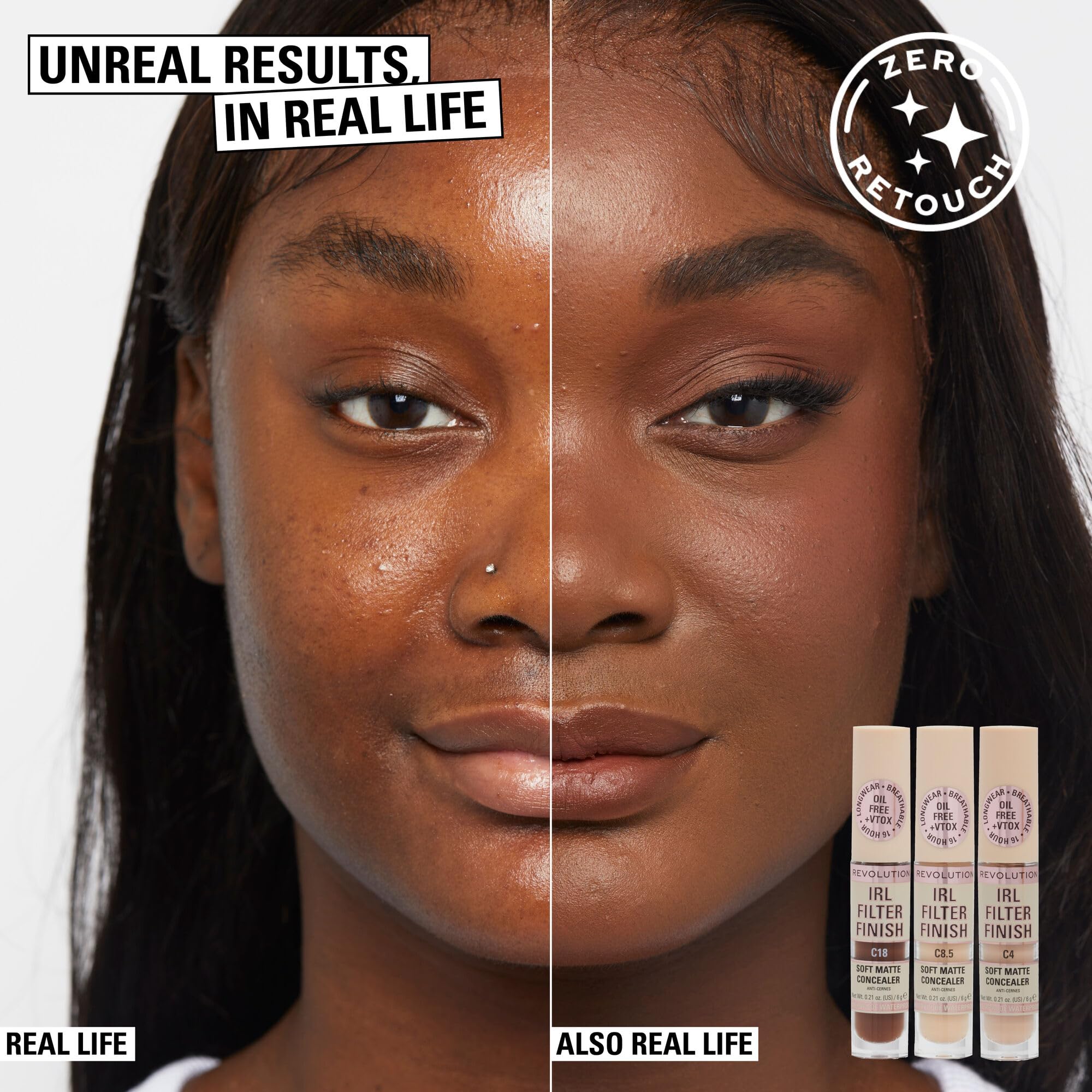 Revolution, IRL Filter Finish Concealer, Full Coverage, Oil-Free, Long-Lasting & Lightweight Formula, Infused with Hyaluronic Acid, Vegan & Cruelty-Free, C2, 0.21 oz
