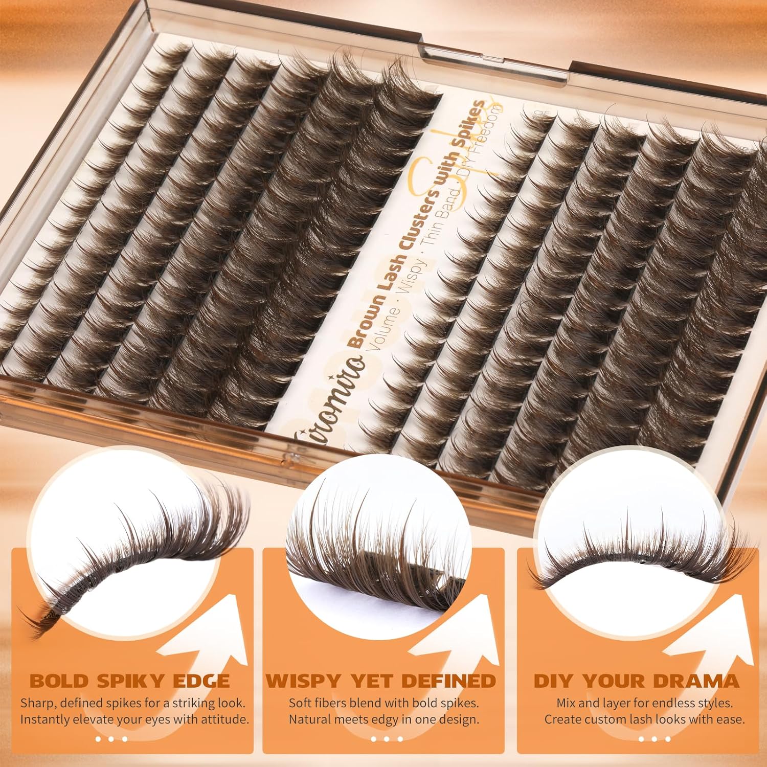 Kiromiro Brown Lash Clusters with Spikes Cluster Eyelash Extensions 10-20mm DIY Eyelash Clusters Wispy 204pcs Individual Lash Extensions Fluffy Cluster Lashes
