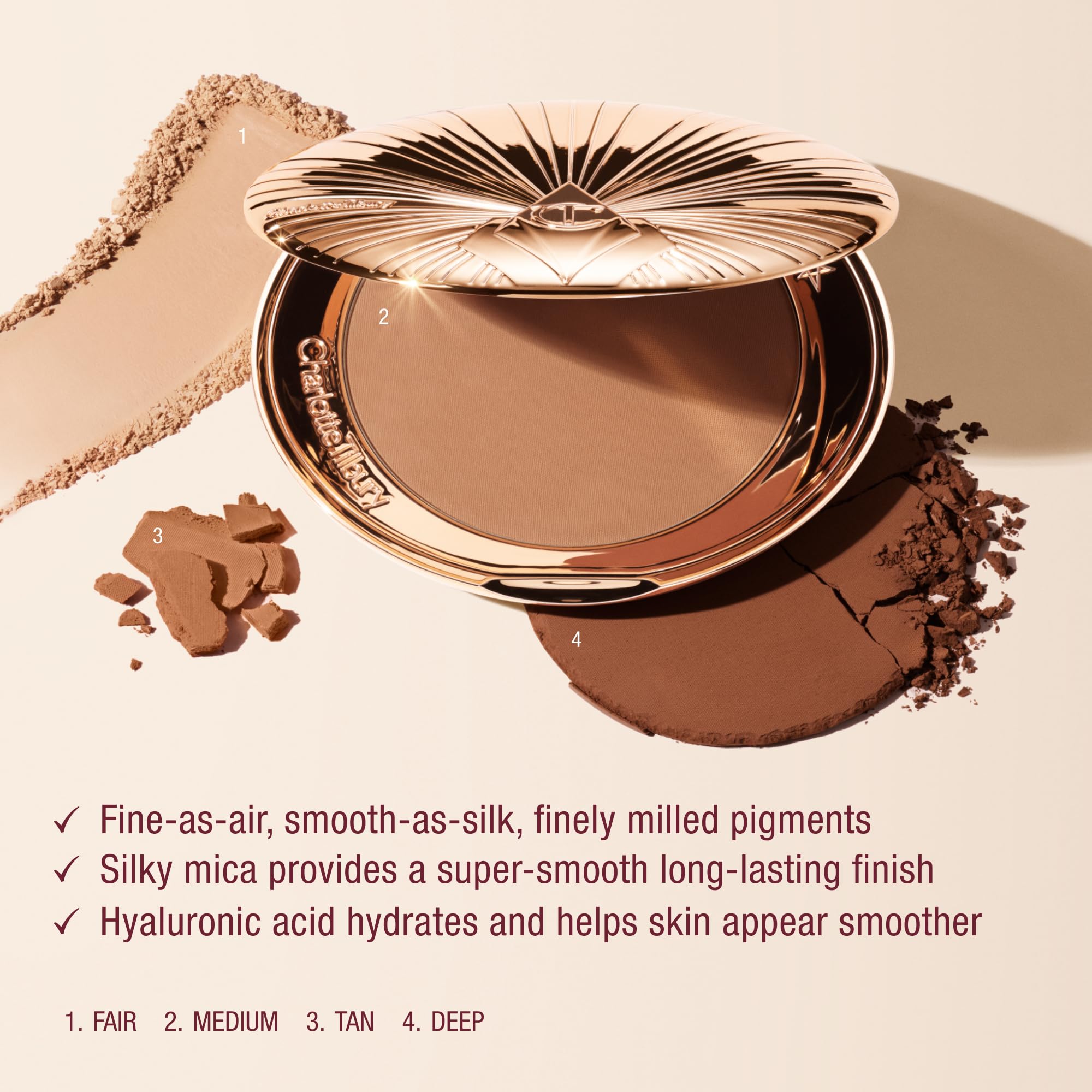 Charlotte Tilbury Airbrush Matte Bronzer - Smoothing & Blurring Powder Bronzer with an Airbrush Finish - Refillable Makeup Infused with Silky Mica & Hyaluronic Acid - 2 Medium