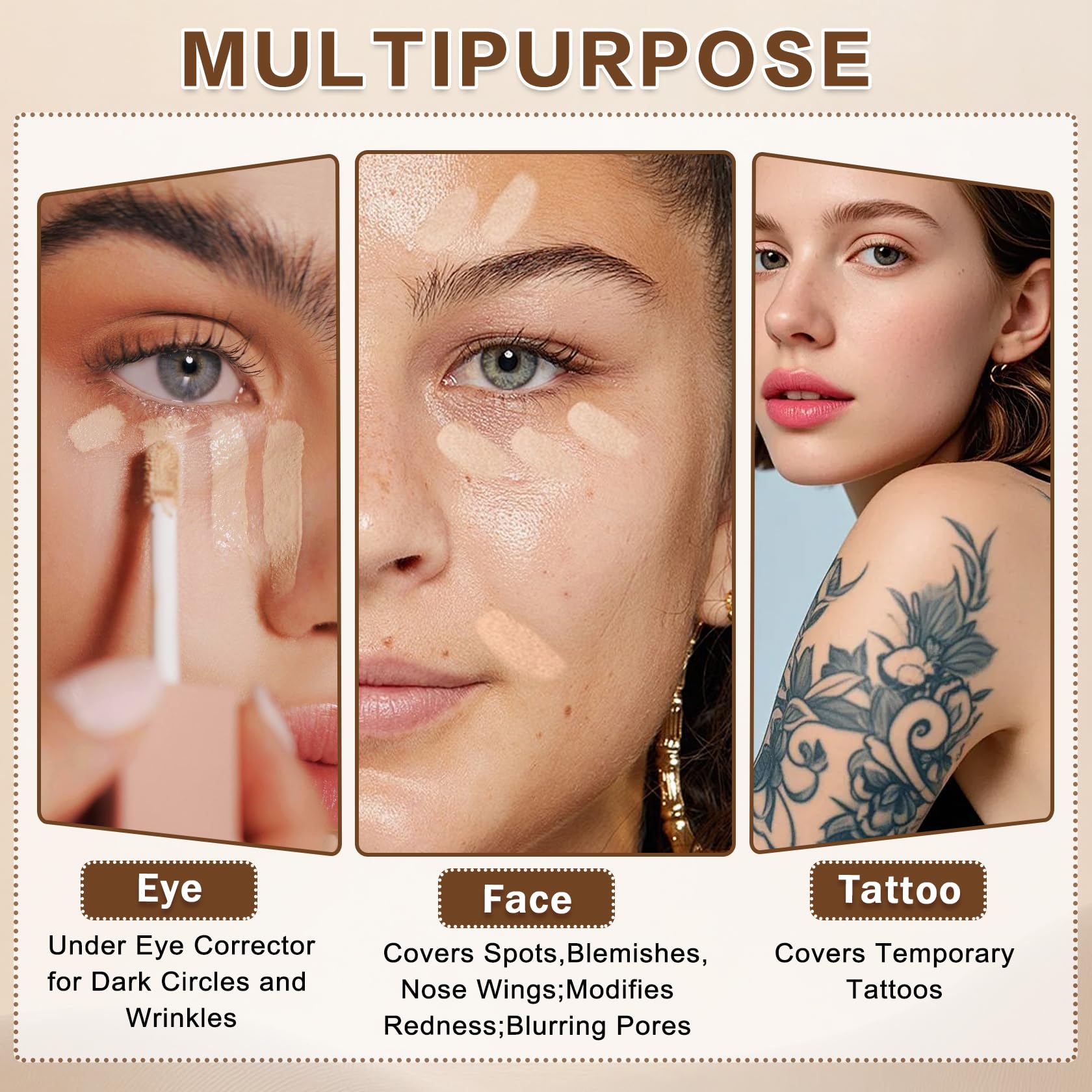 QIUFSSE Under Eye Concealer Stick,Full Coverage Concealer for Older Women,Teenagers,Middle-aged,Dual formula (liquid tip & balm stick),Long-lasting Wear,Tattoo Cover Up Makeup（01 Natural）