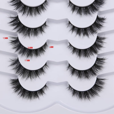 Pooplunch False Eyelashes Cat Eye Lashes Natural Clusters Short 8D Volume Wispy Faux Mink Lashes Fake Eyelash Strips 7 Pairs Pack