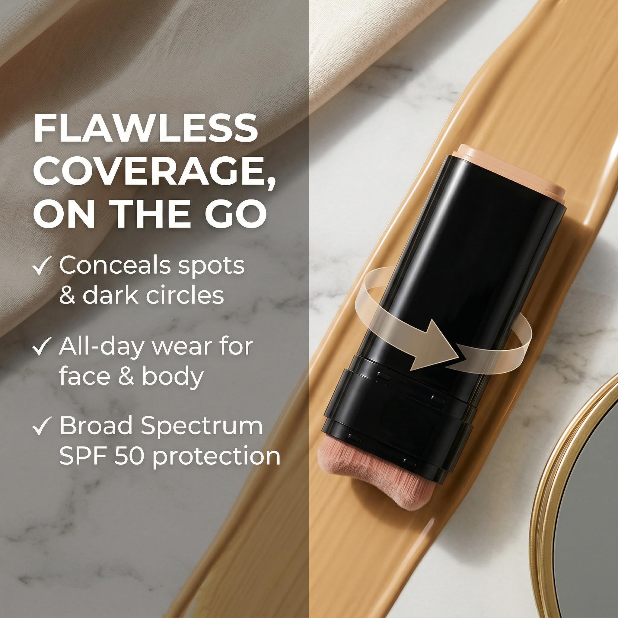 Foundation Stick SPF 50+ with Brush, 2 in 1 Dual-Ended Long-Lasting Concealer Stick, Contour Stick, Sunscreen Foundation, Tattoo Cover Up Makeup, Full Coverage Matte Finish for Face Makeup (NATURAL)