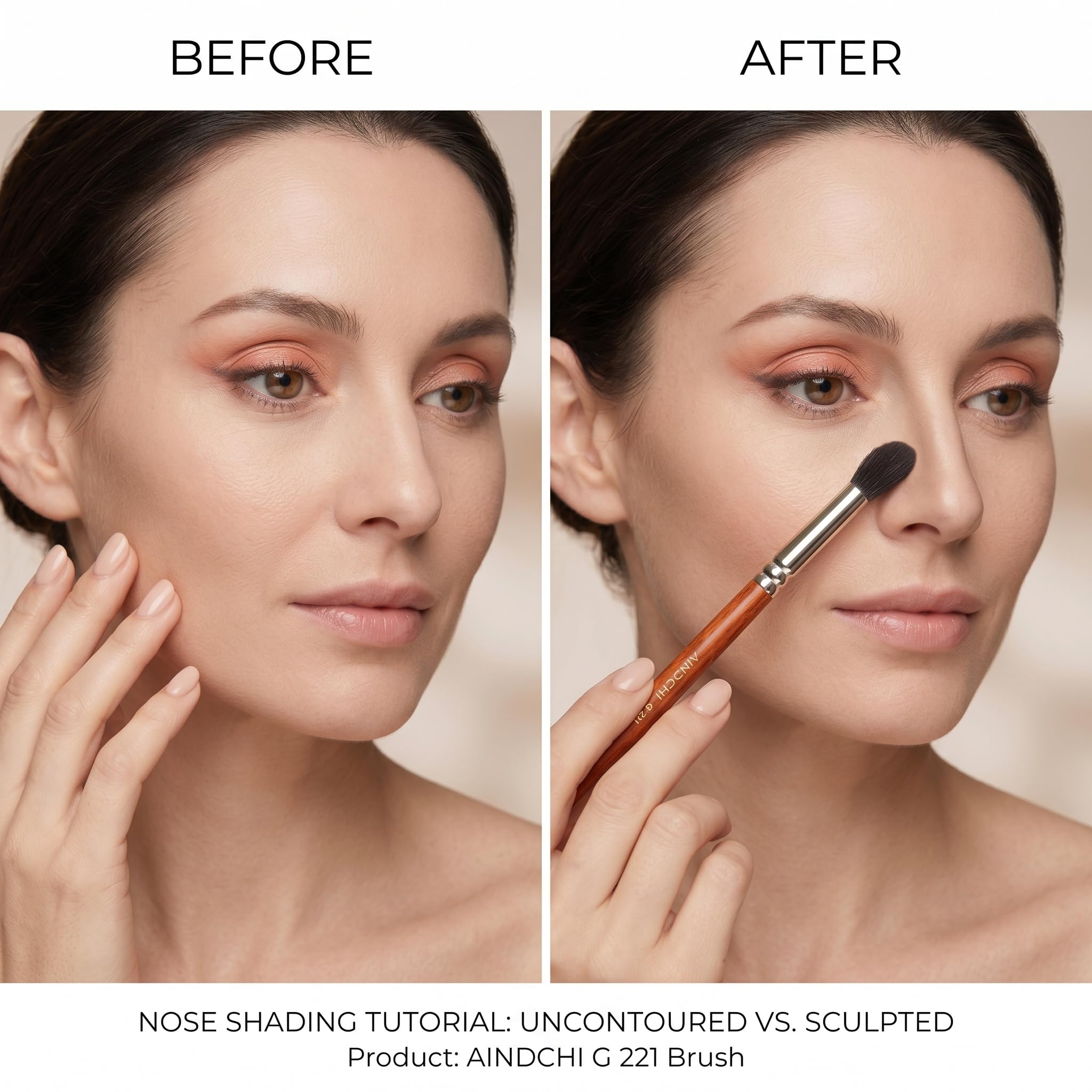 AINOCHI Nose Contour Brush G221- Saikoho Goat Hair Professional Angled Eye Blending Brush for Eyeshadow - Handmade Luxury Bubinga Wood Handle Makeup Tool for 3D Seamless Contouring & Highlighting