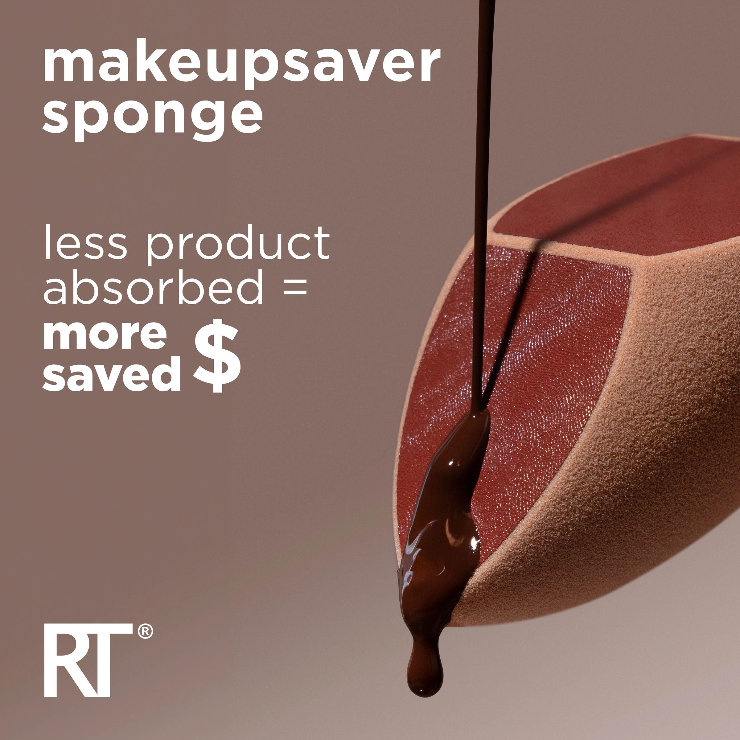 Real Techniques Makeupsaver Sponge, Makeup Blender Sponge For Liquid & Cream Formulations, Natural Finish & Reduces Makeup Waste, Targeted Application, Cruelty & Latex-Free, 1 Count